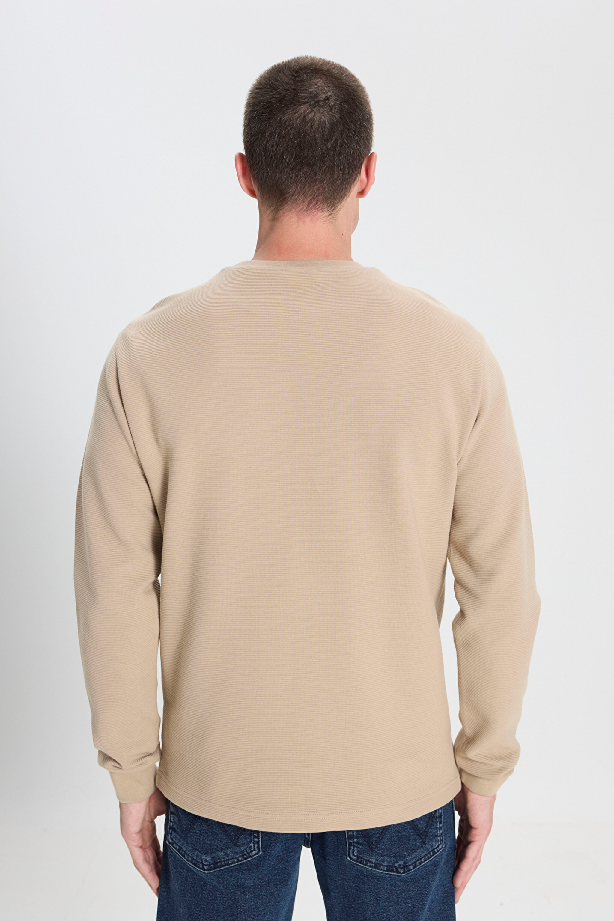 Regular Fit Normal Kesim Bisiklet Yaka %100 Pamuk Bej Sweatshirt - Beige-W242501614 (görsel 5)