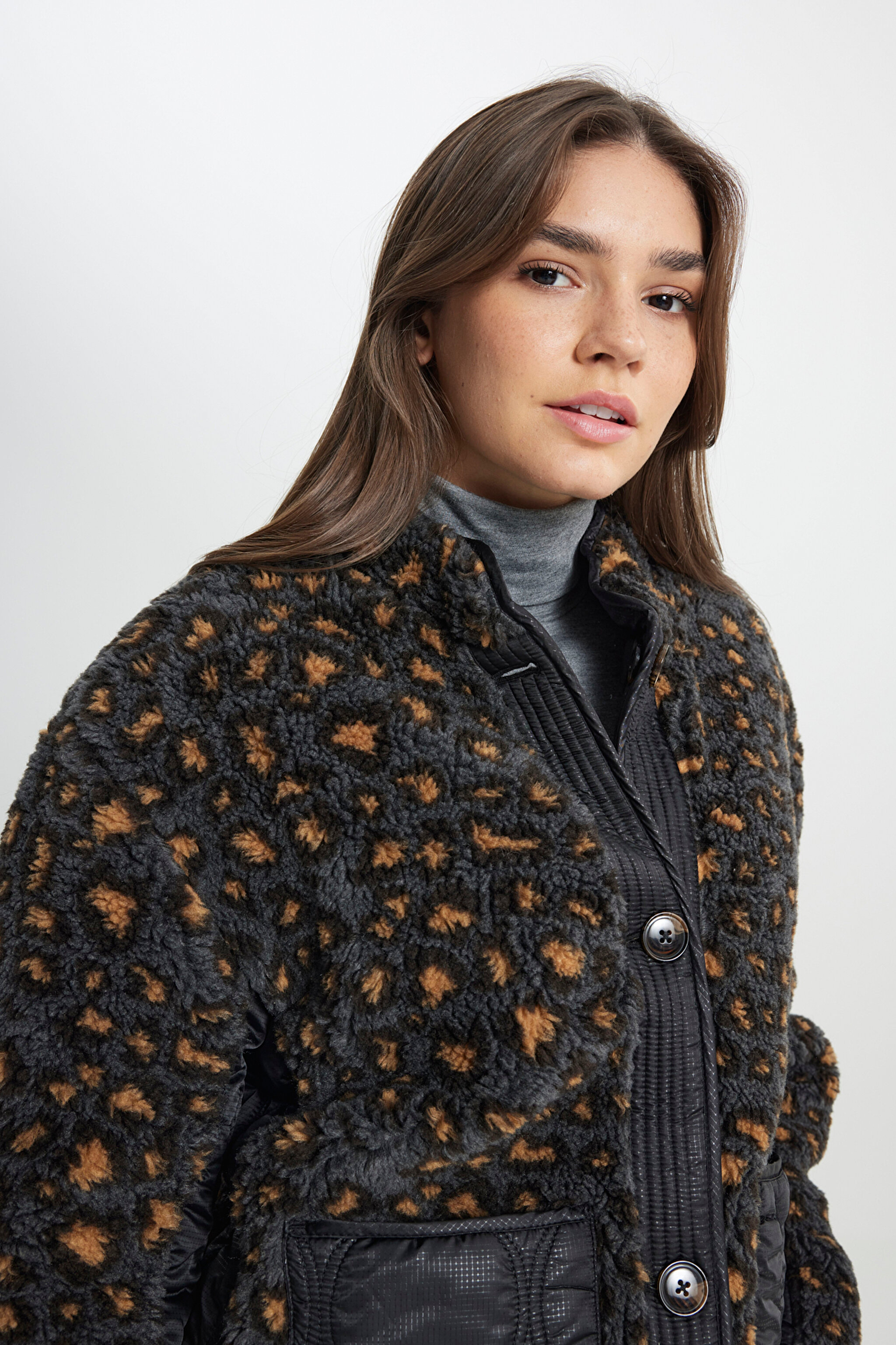 Loose Fit Rahat Kesim Çift Taraflı Antrasit Bomber Ceket - Anthracite-W242551003 (görsel 6)