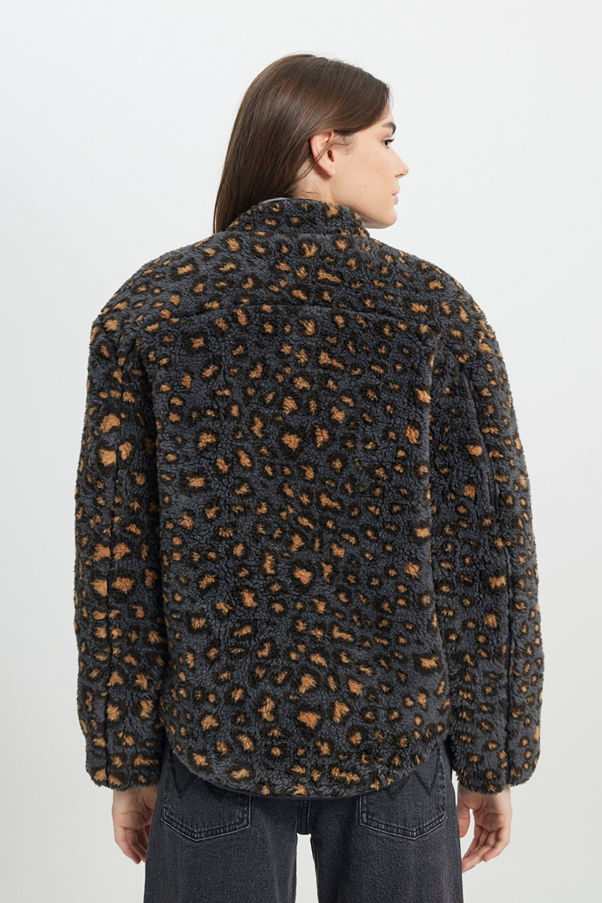 Loose Fit Rahat Kesim Çift Taraflı Antrasit Bomber Ceket - Anthracite-W242551003 (görsel 7)