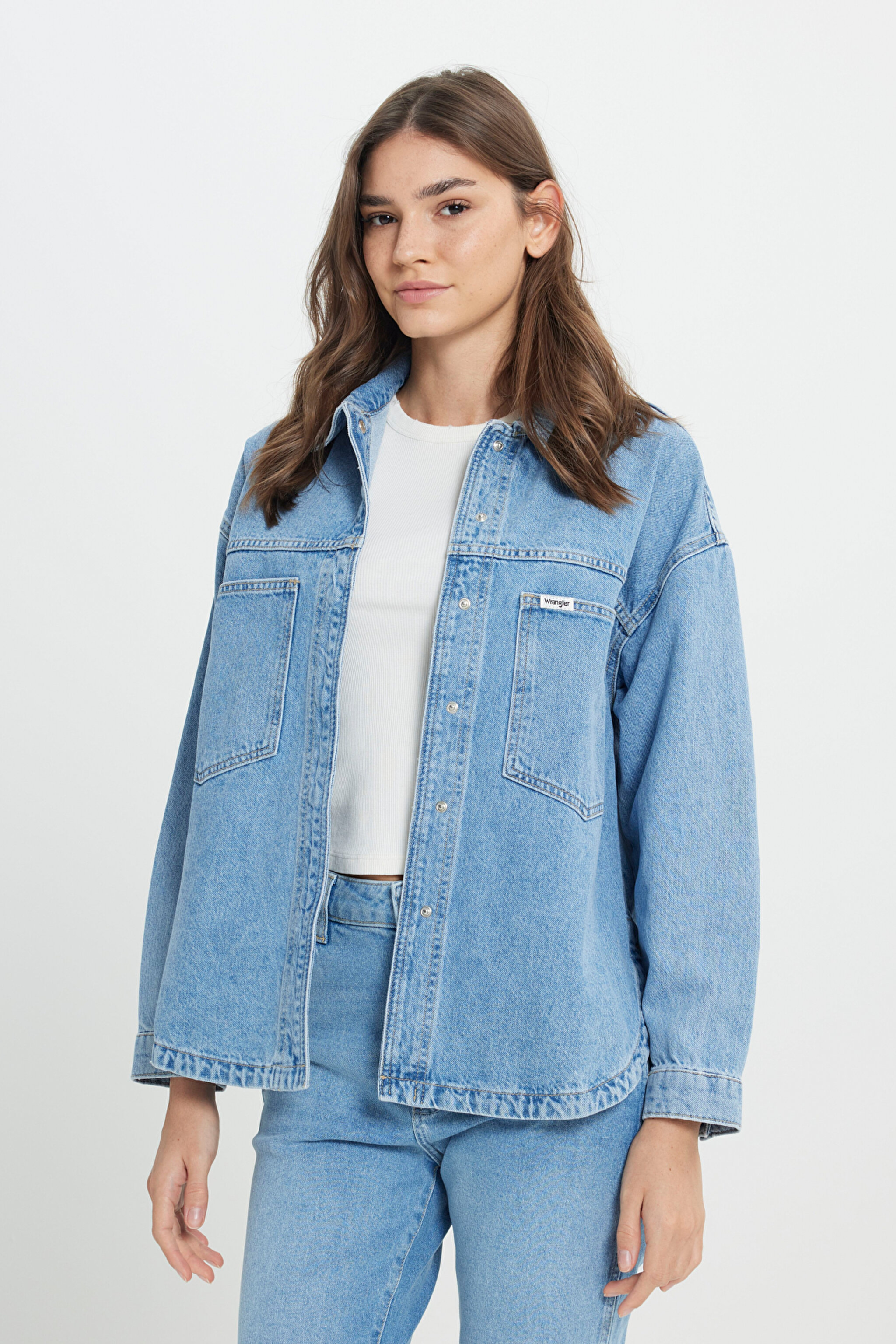 Relaxed Fit Geniş Kesim %100 Pamuk İndigo Jean Denim Gömlek