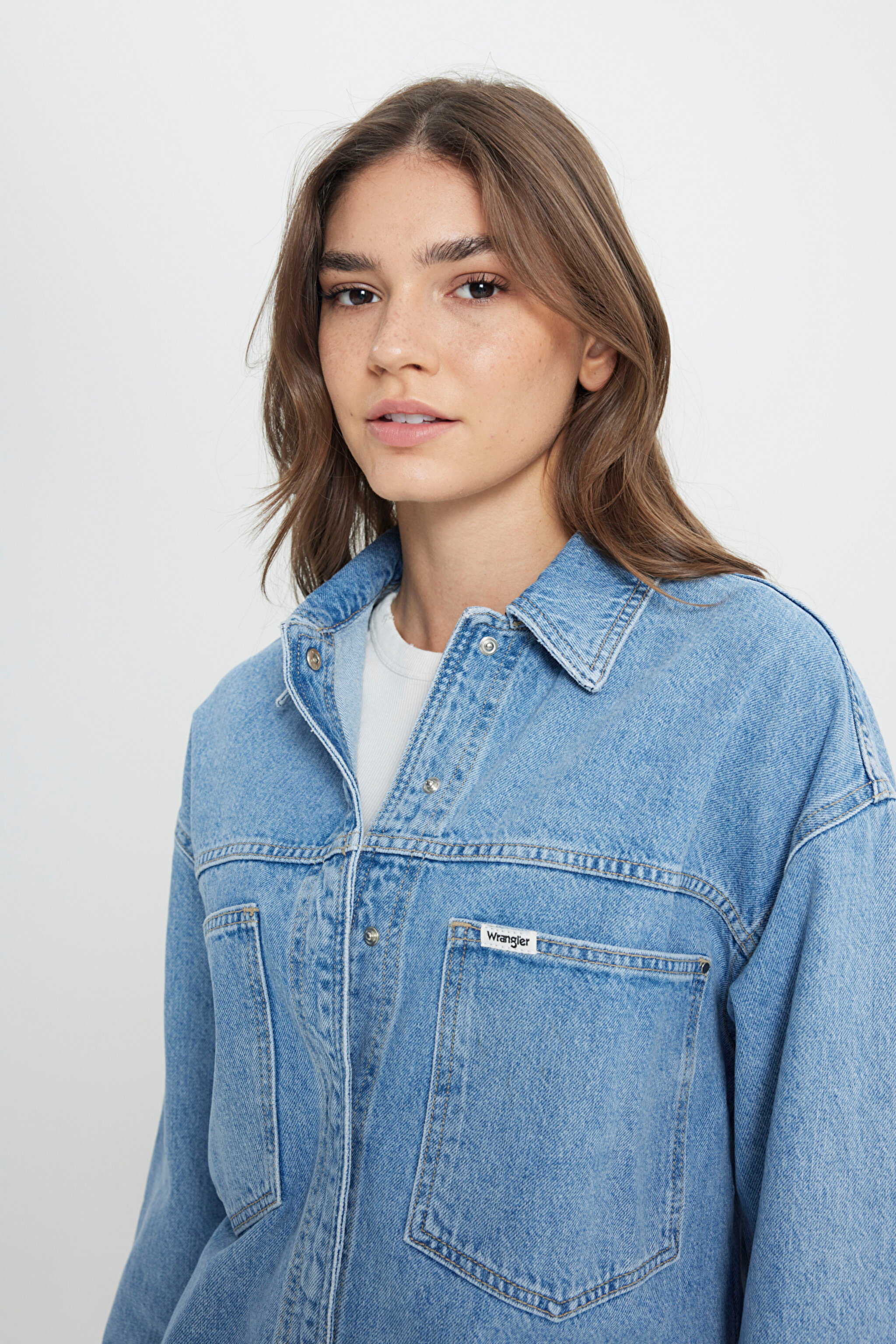 Relaxed Fit Geniş Kesim %100 Pamuk İndigo Jean Denim Gömlek - Light Indigo-W242554319 (görsel 5)