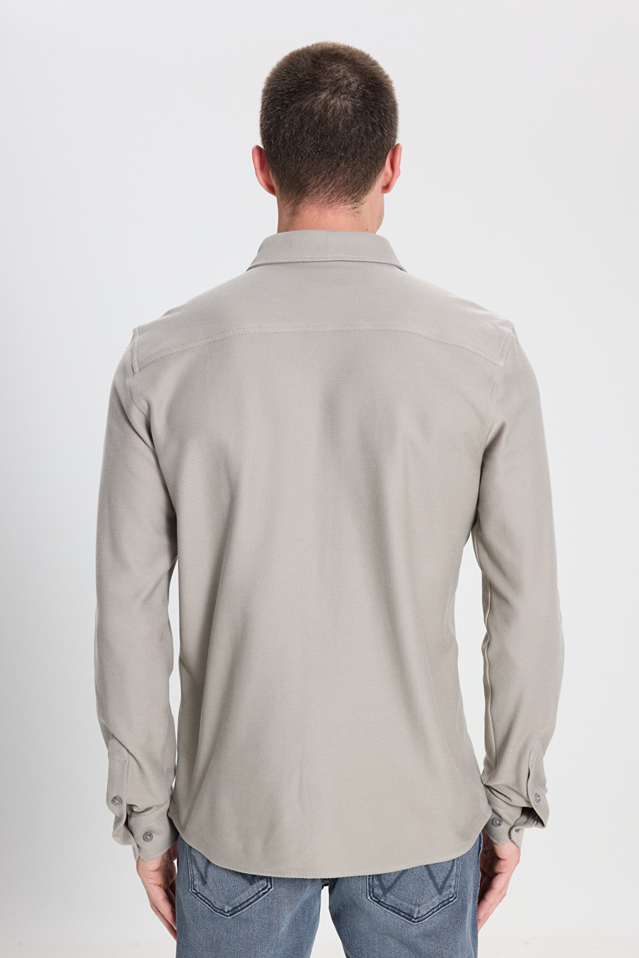Regular Fit Normal Kesim %100 Pamuk Taş Rengi Gömlek - Stone-W242585013 (görsel 5)