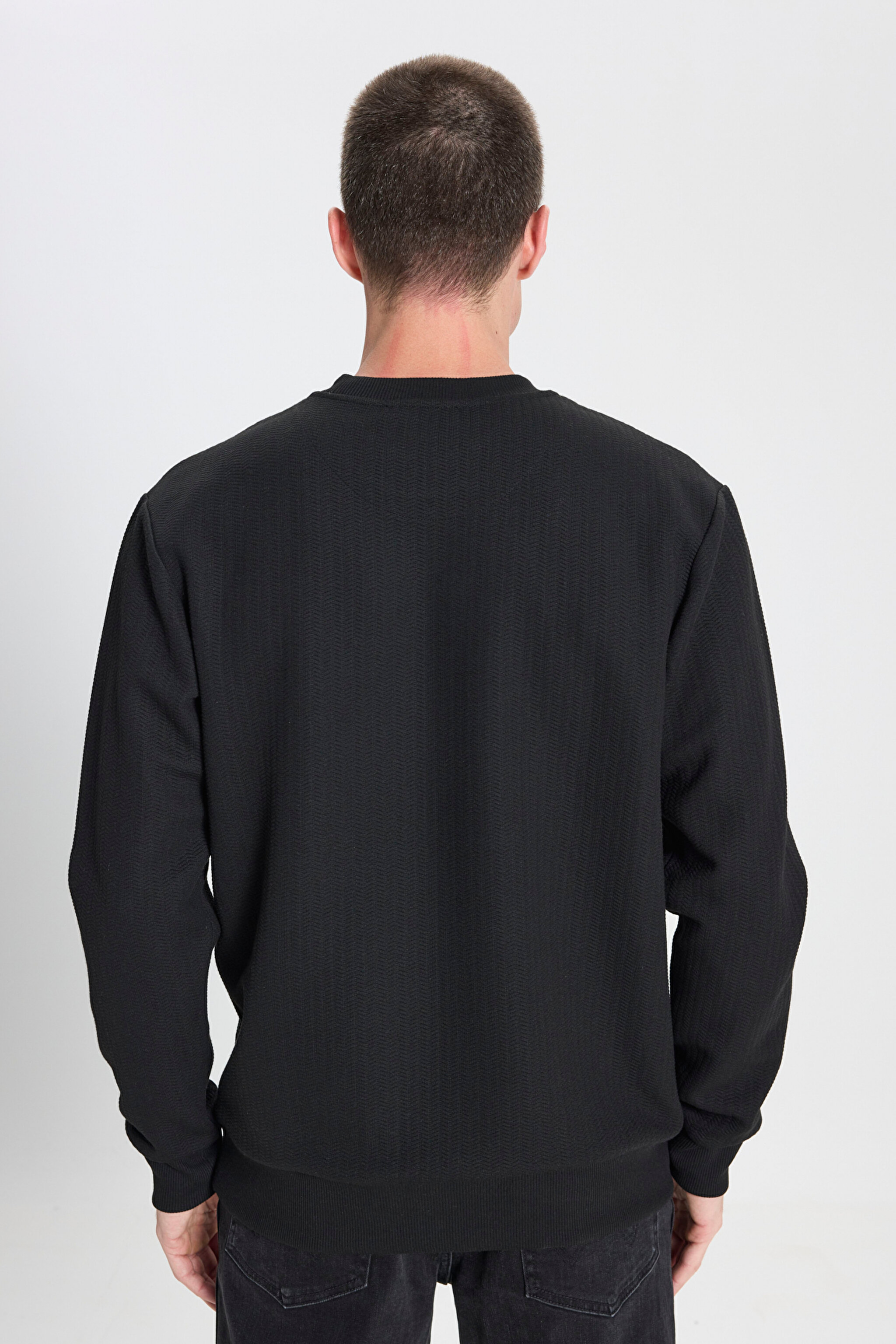 Regular Fit Normal Kesim Bisiklet Yaka Siyah Sweatshirt - Black-W242593001 (görsel 5)