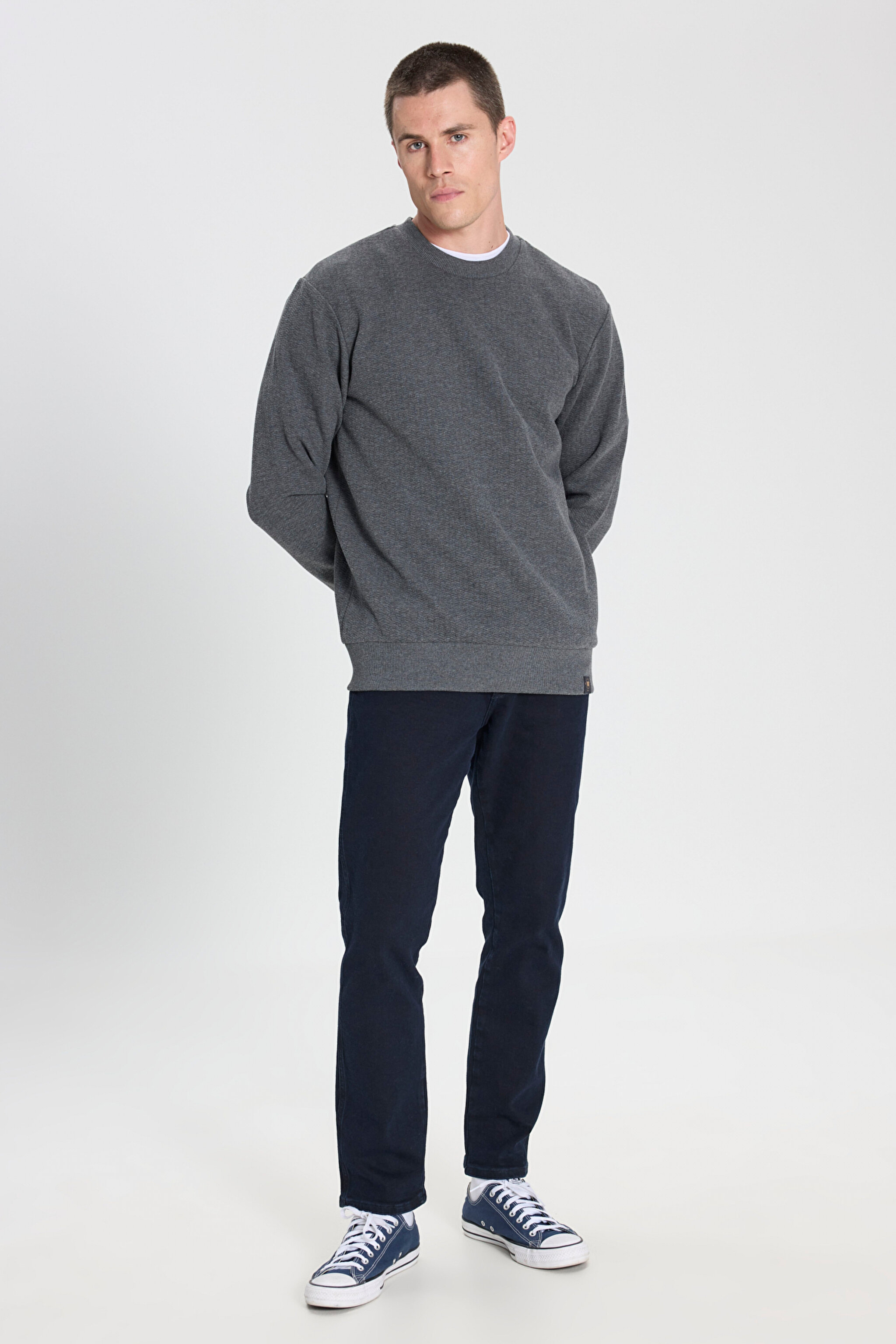 Regular Fit Normal Kesim Bisiklet Yaka Antrasit Sweatshirt - Anthracite-W242593003 (görsel 3)