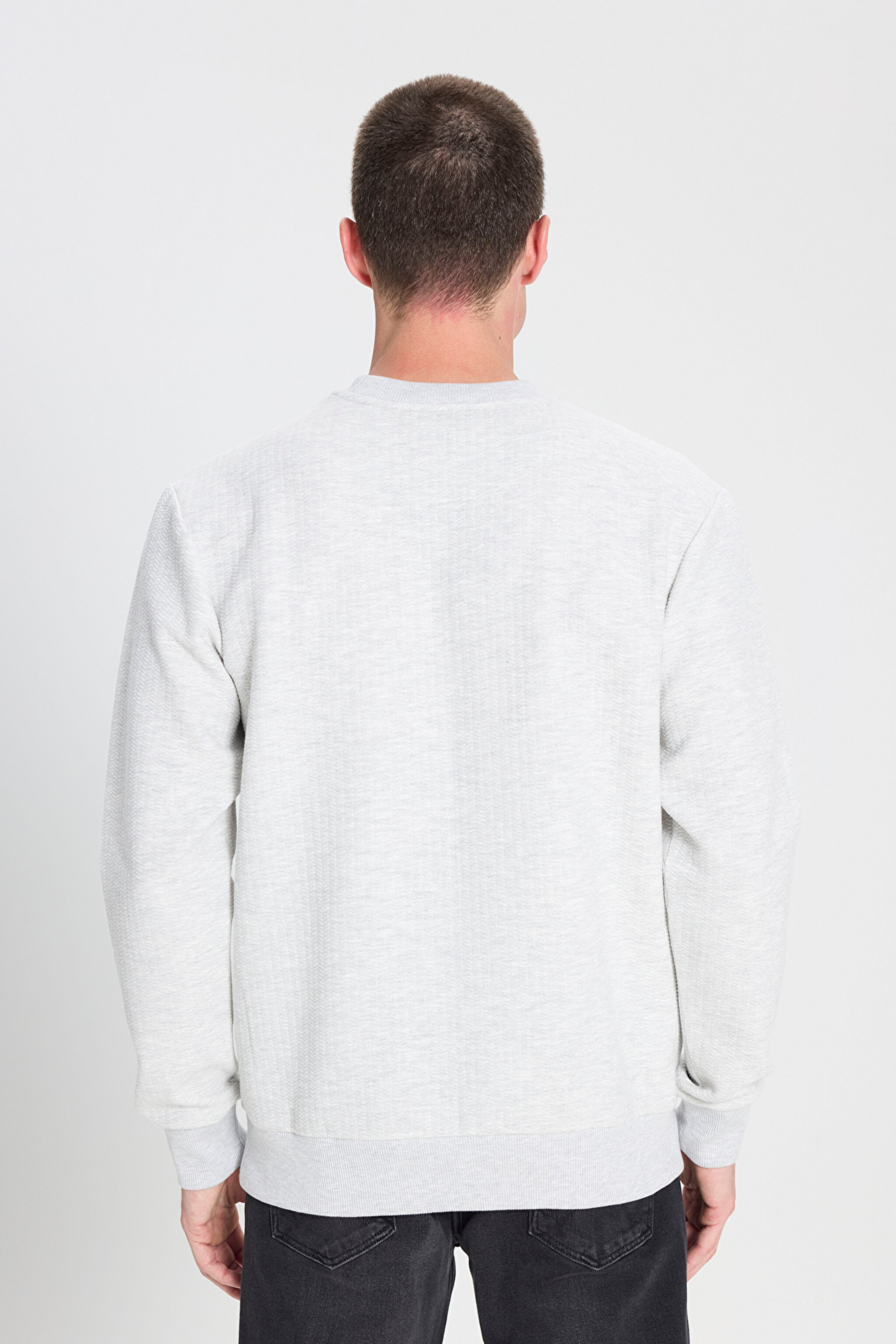 Regular Fit Normal Kesim Bisiklet Yaka Gri Melanj Sweatshirt - Gray Melange-W242593036 (görsel 5)