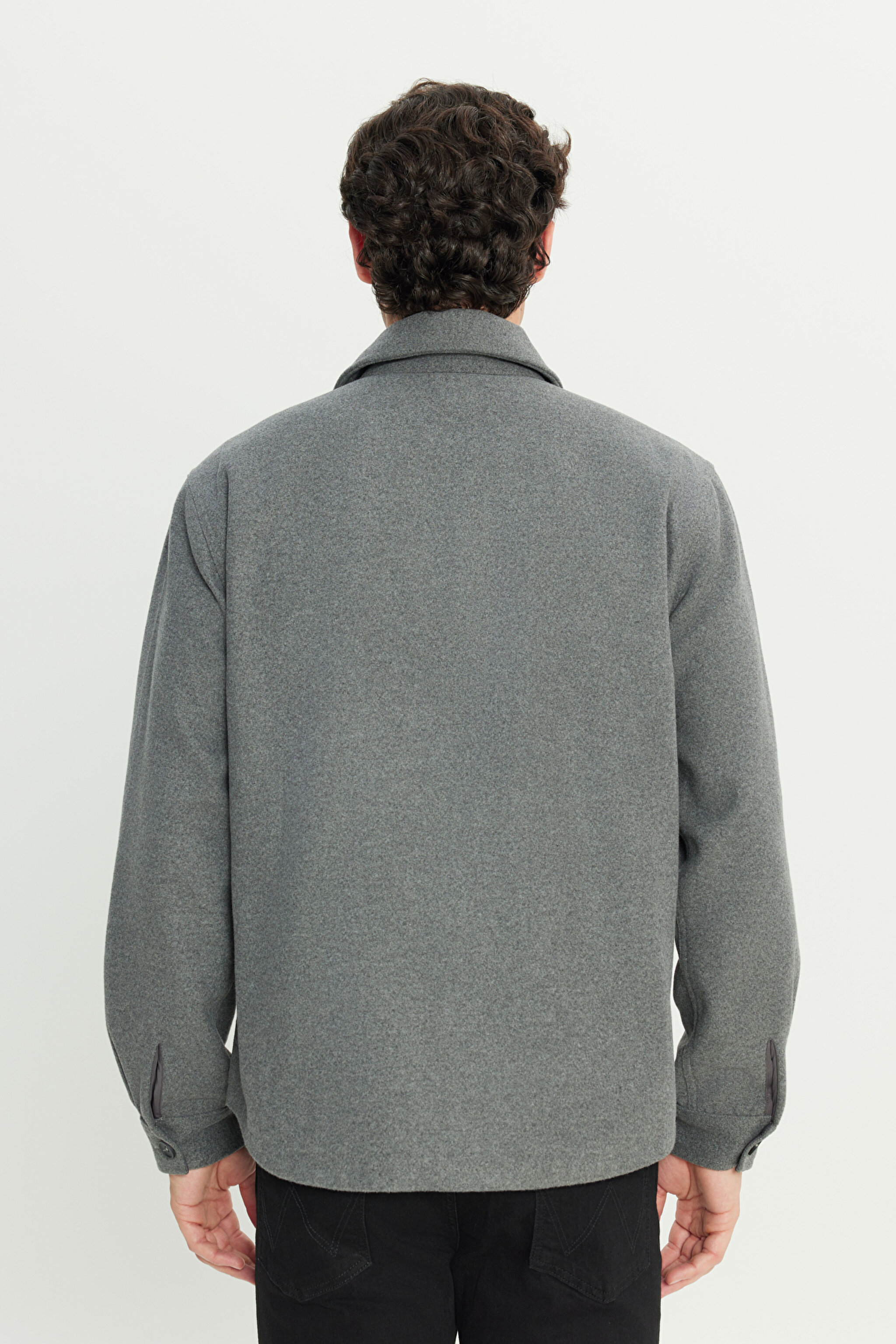 Loose Fit Rahat Kesim Antrasit Melanj Gömlek Ceket - Antrasit Melanj-W242599ANM (görsel 5)