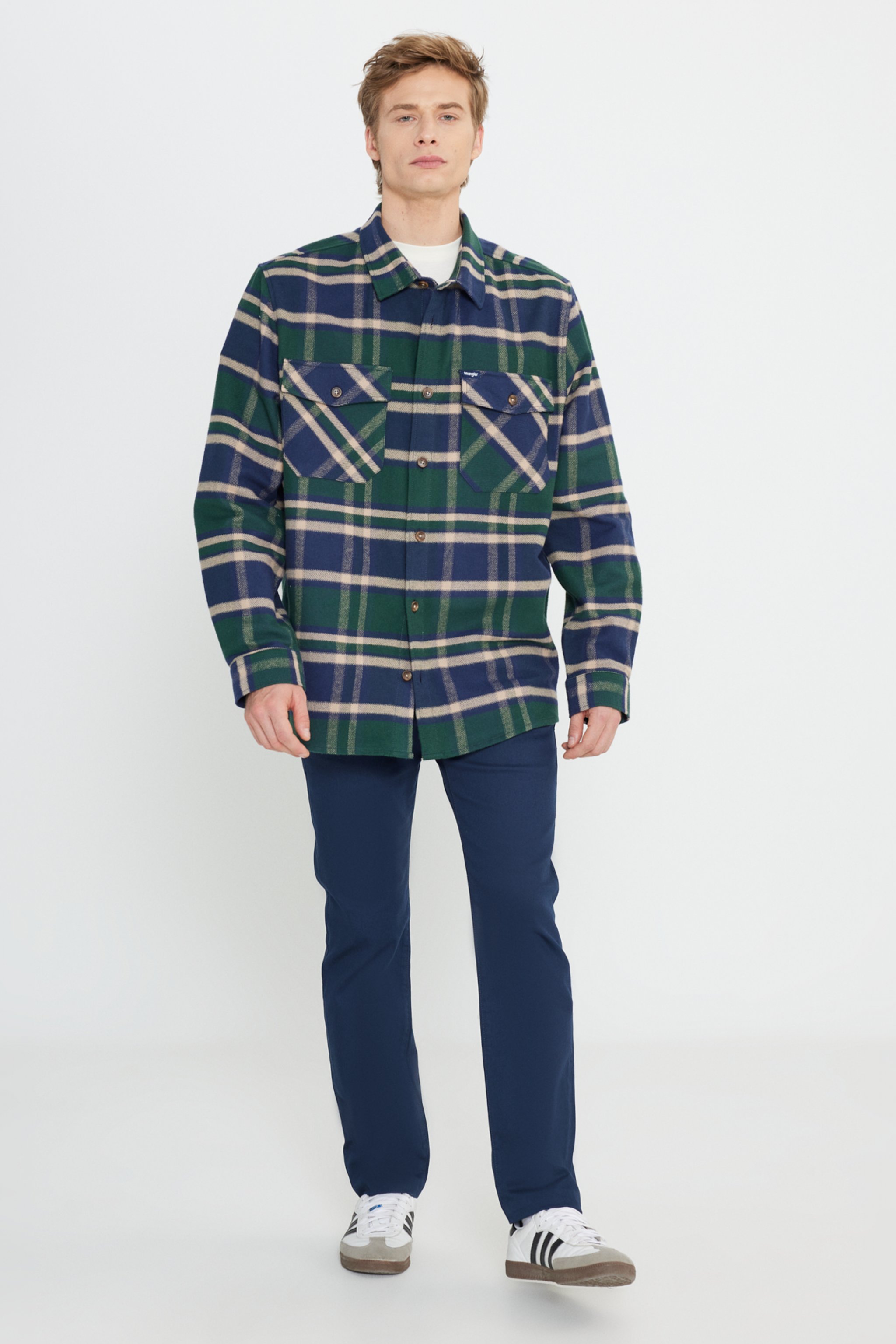Relaxed Fit Geniş Kesim %100 Pamuk Yeşil Ekoseli Gömlek - Multi-W242602900 (görsel 3)