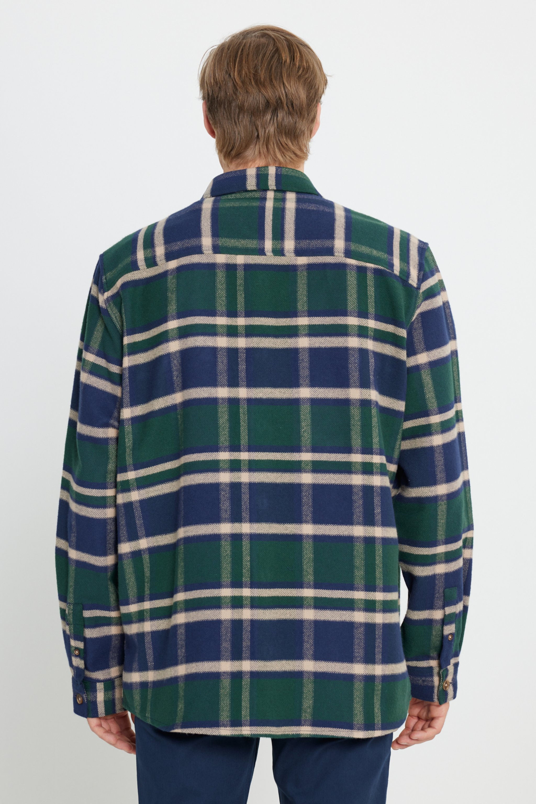 Relaxed Fit Geniş Kesim %100 Pamuk Yeşil Ekoseli Gömlek - Multi-W242602900 (görsel 4)