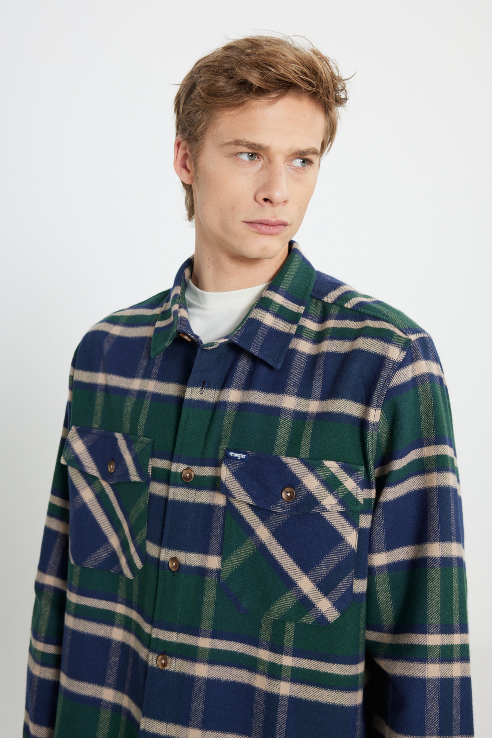 Relaxed Fit Geniş Kesim %100 Pamuk Yeşil Ekoseli Gömlek - Multi-W242602900 (görsel 5)