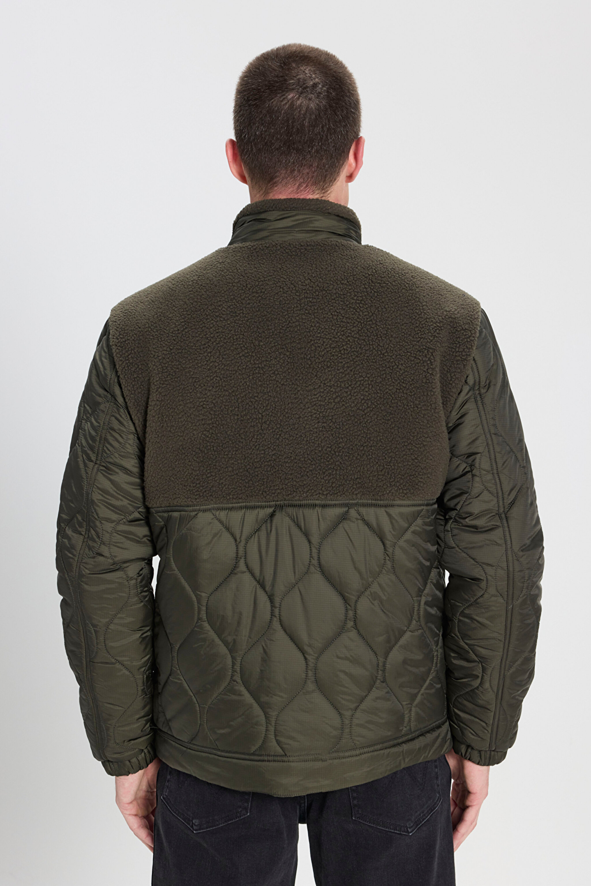 Regular Fit Normal Kesim Sherpa Detaylı Haki Kapitone Mont - Khaki-W242644801 (görsel 6)