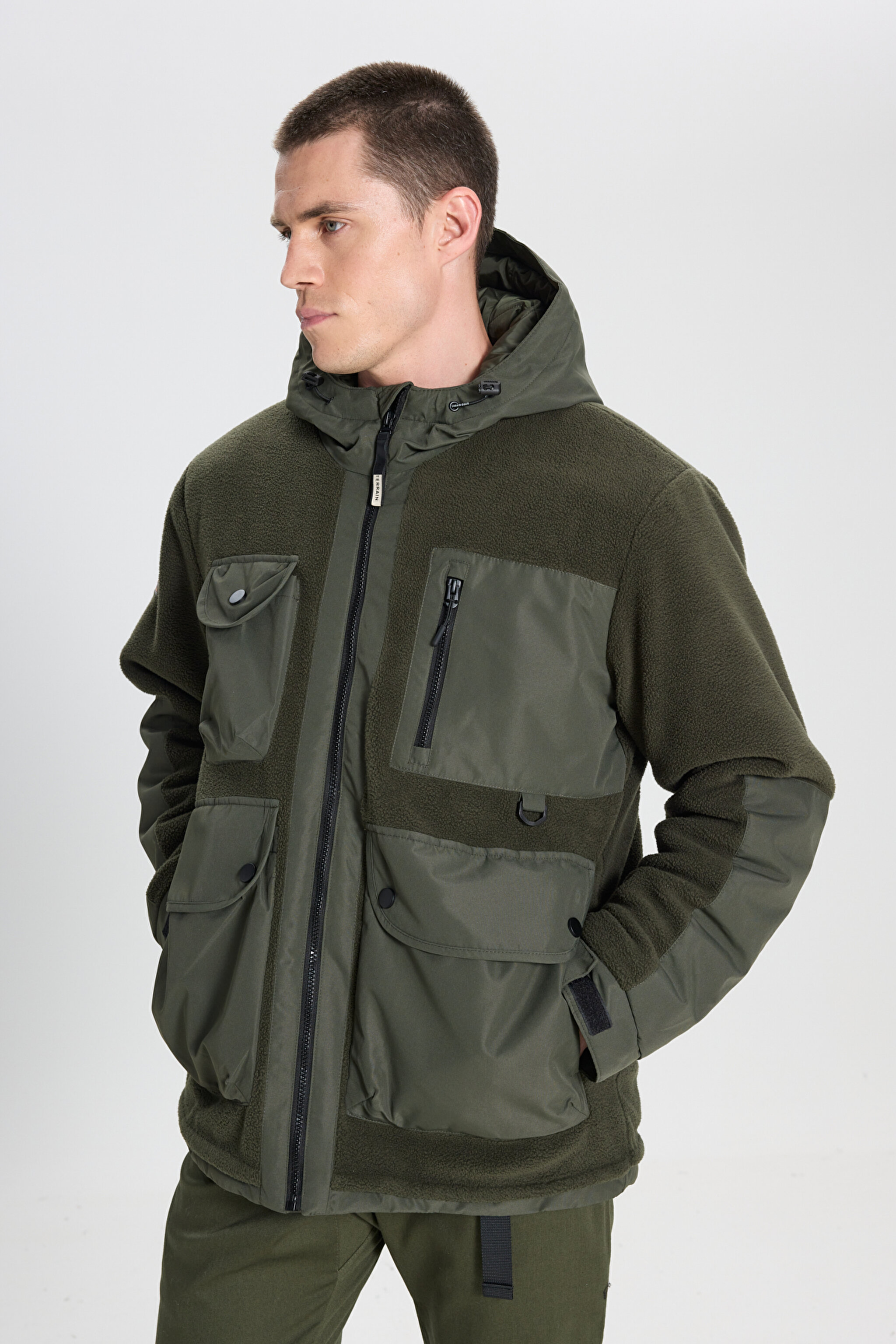 All Terrain Gear Relaxed Fit Geniş Kesim Haki Polar Ceket - Khaki-W242645801 (görsel 3)