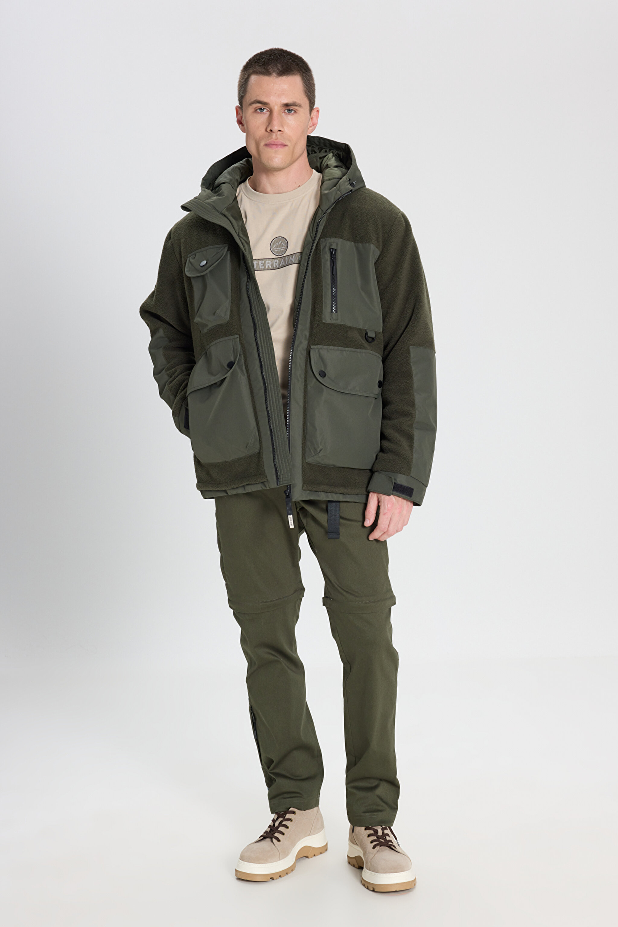 All Terrain Gear Relaxed Fit Geniş Kesim Haki Polar Ceket - Khaki-W242645801 (görsel 5)