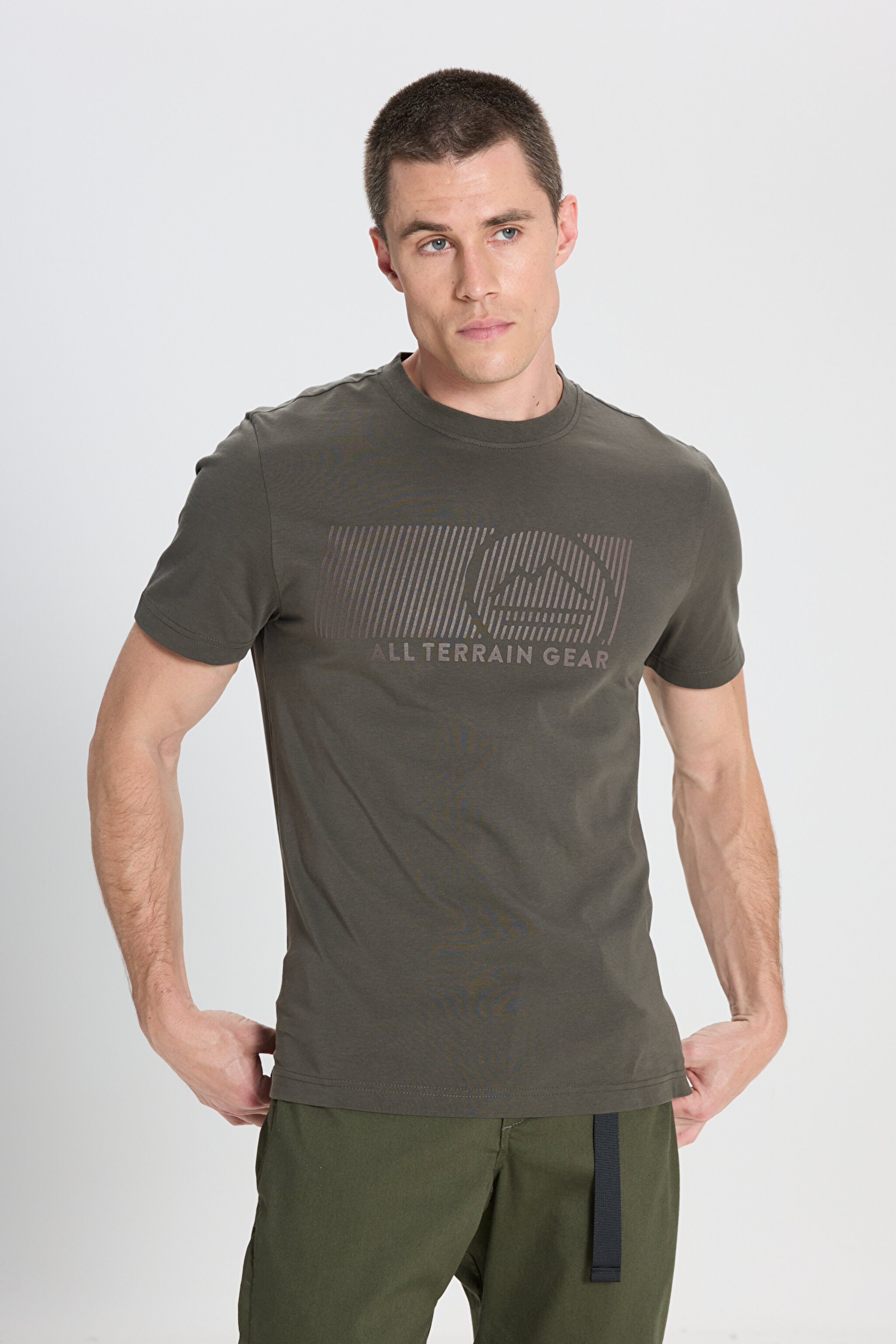 All Terrain Gear Regular Fit Normal Kesim Bisiklet Yaka %100 Pamuk Haki Tişört - Dusty Olive-W242658275
