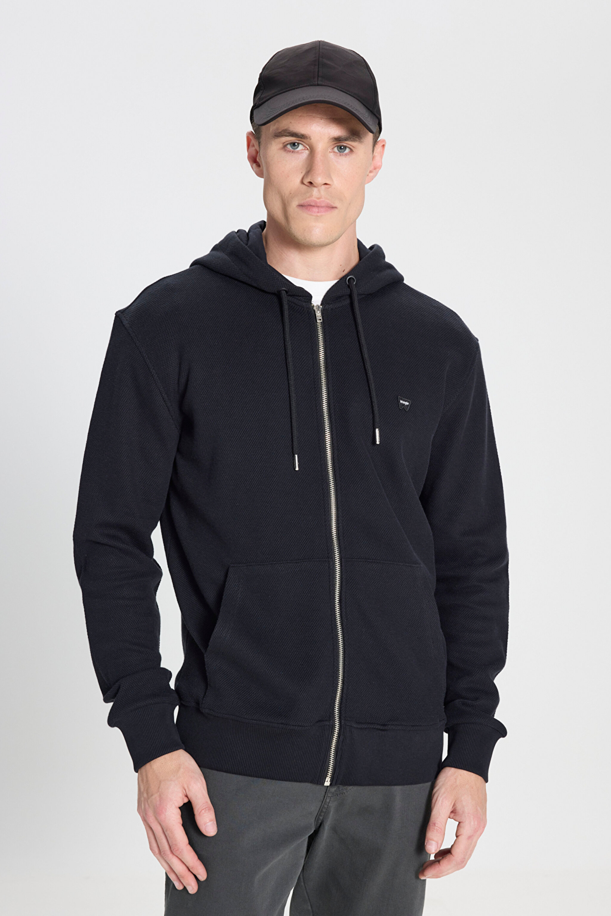 Regular Fit Normal Kesim Kapüşonlu %100 Pamuk Sweatshirt Ceket - Black-W242664001 (görsel 5)
