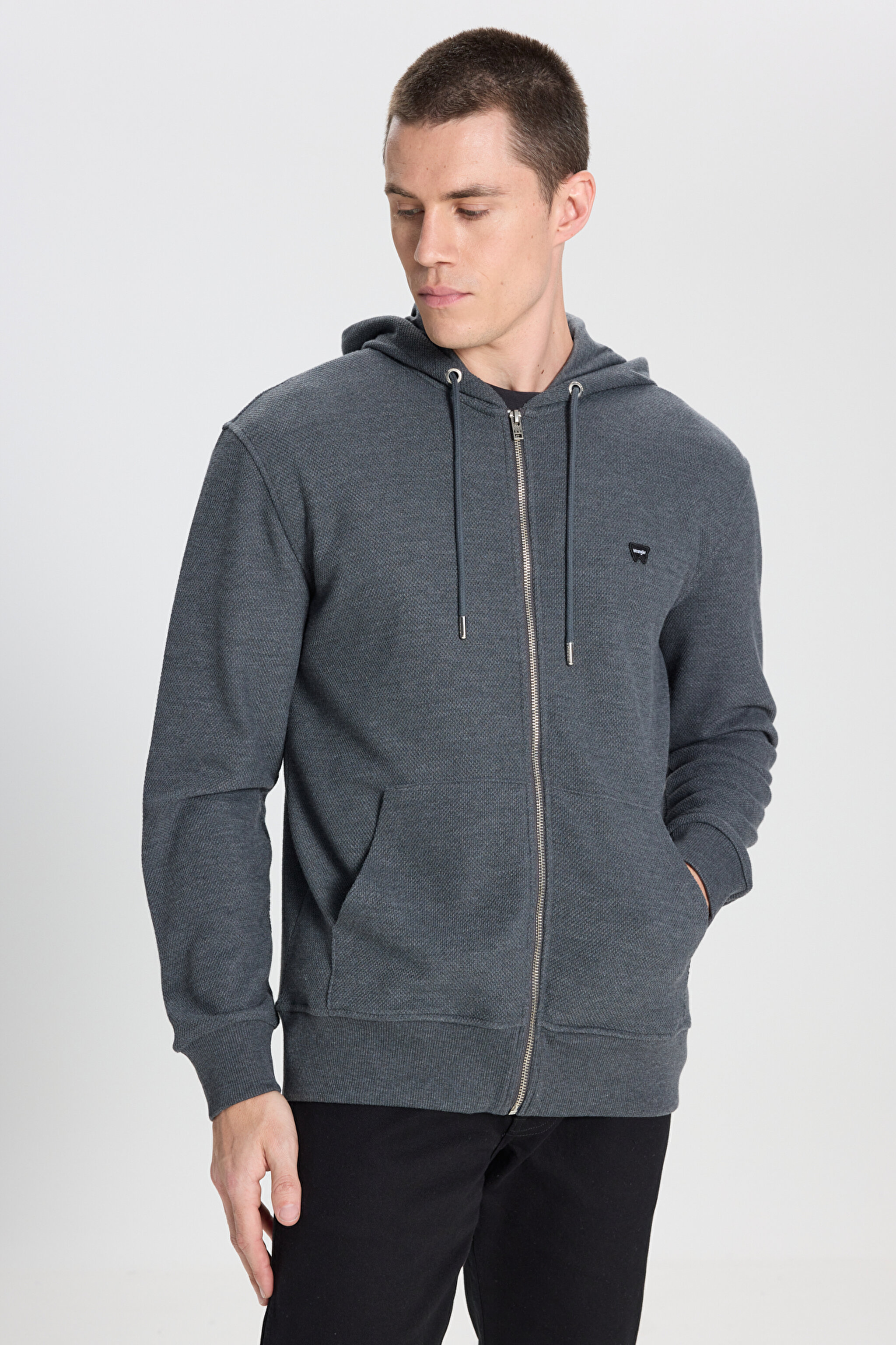 Regular Fit Normal Kesim Kapüşonlu Antrasit Melanj Sweatshirt