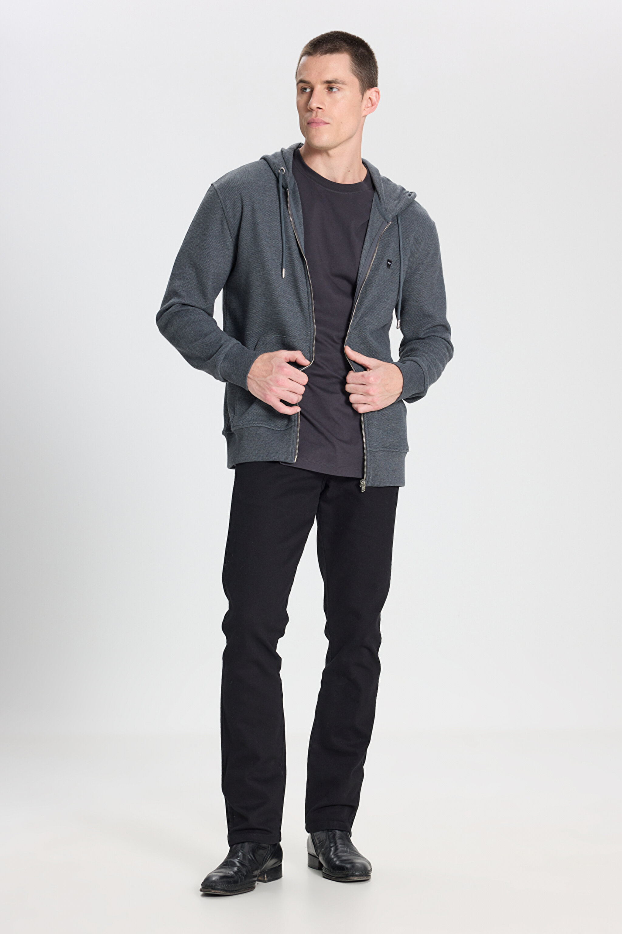 Regular Fit Normal Kesim Kapüşonlu Antrasit Melanj Sweatshirt - Antrasit Melanj-W242664ANM (görsel 3)