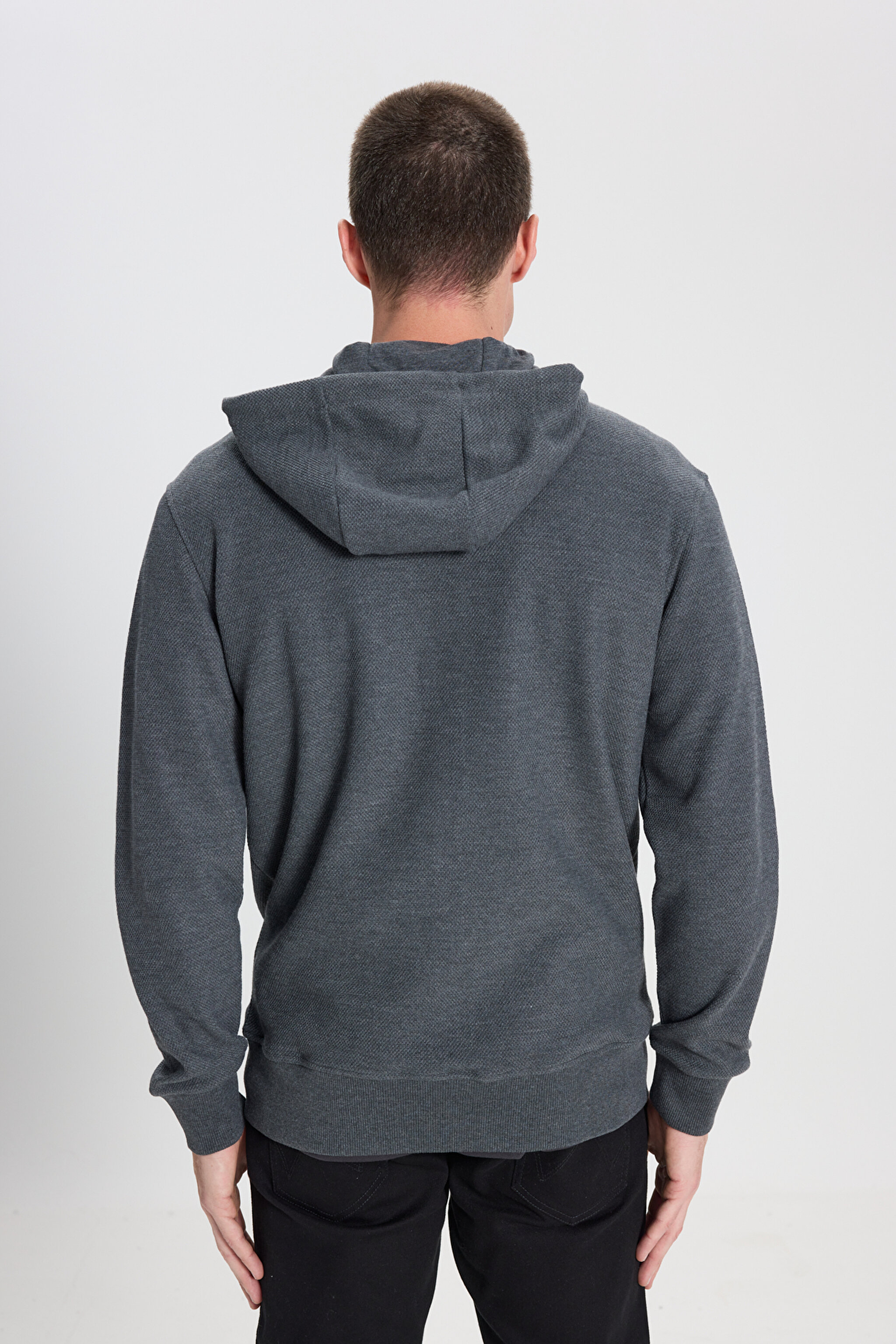 Regular Fit Normal Kesim Kapüşonlu Antrasit Melanj Sweatshirt - Antrasit Melanj-W242664ANM (görsel 5)