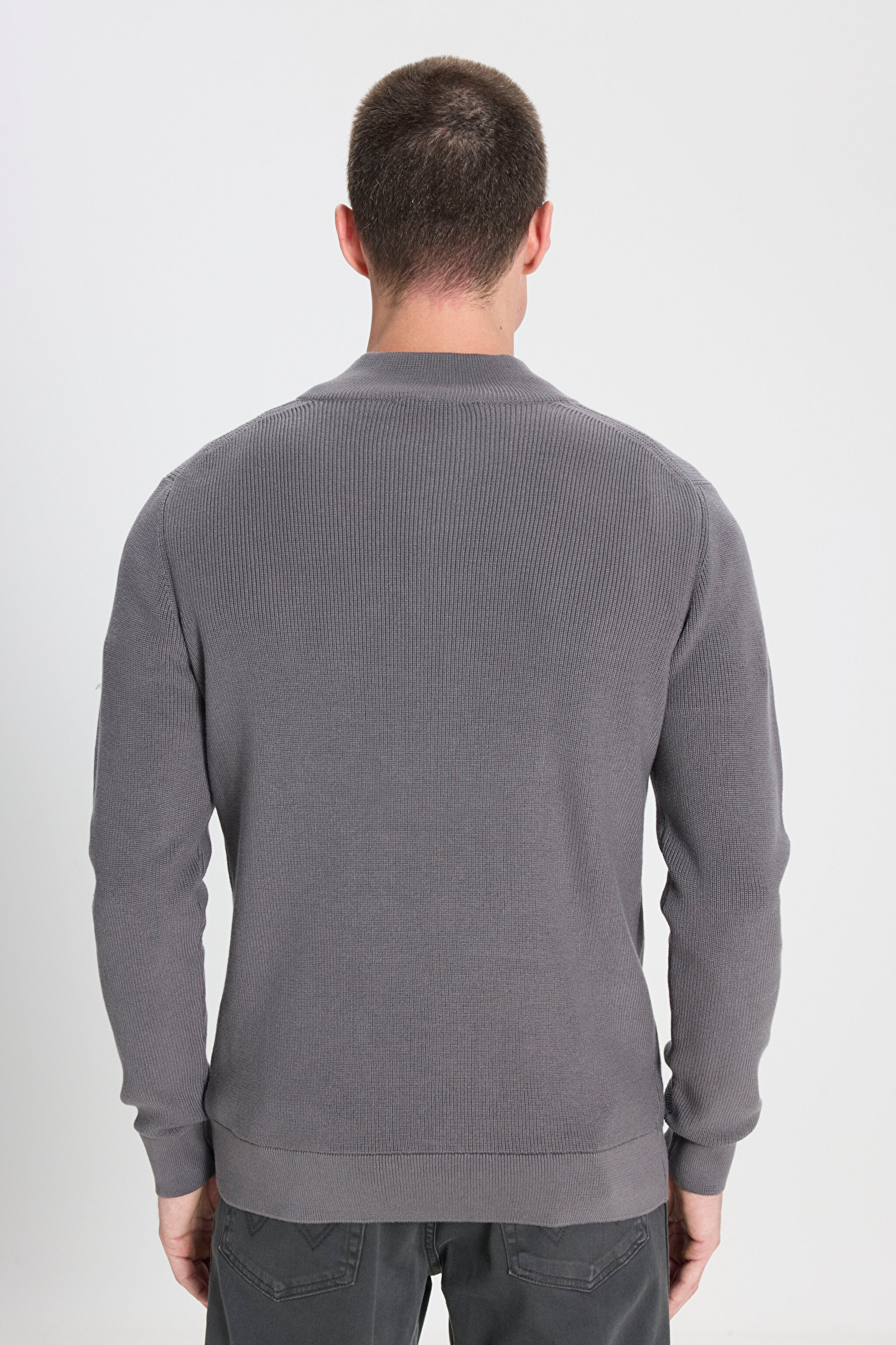 Regular Fit Normal Kesim Fermuar Detaylı Antrasit Triko Kazak - Anthracite-W242666003 (görsel 5)