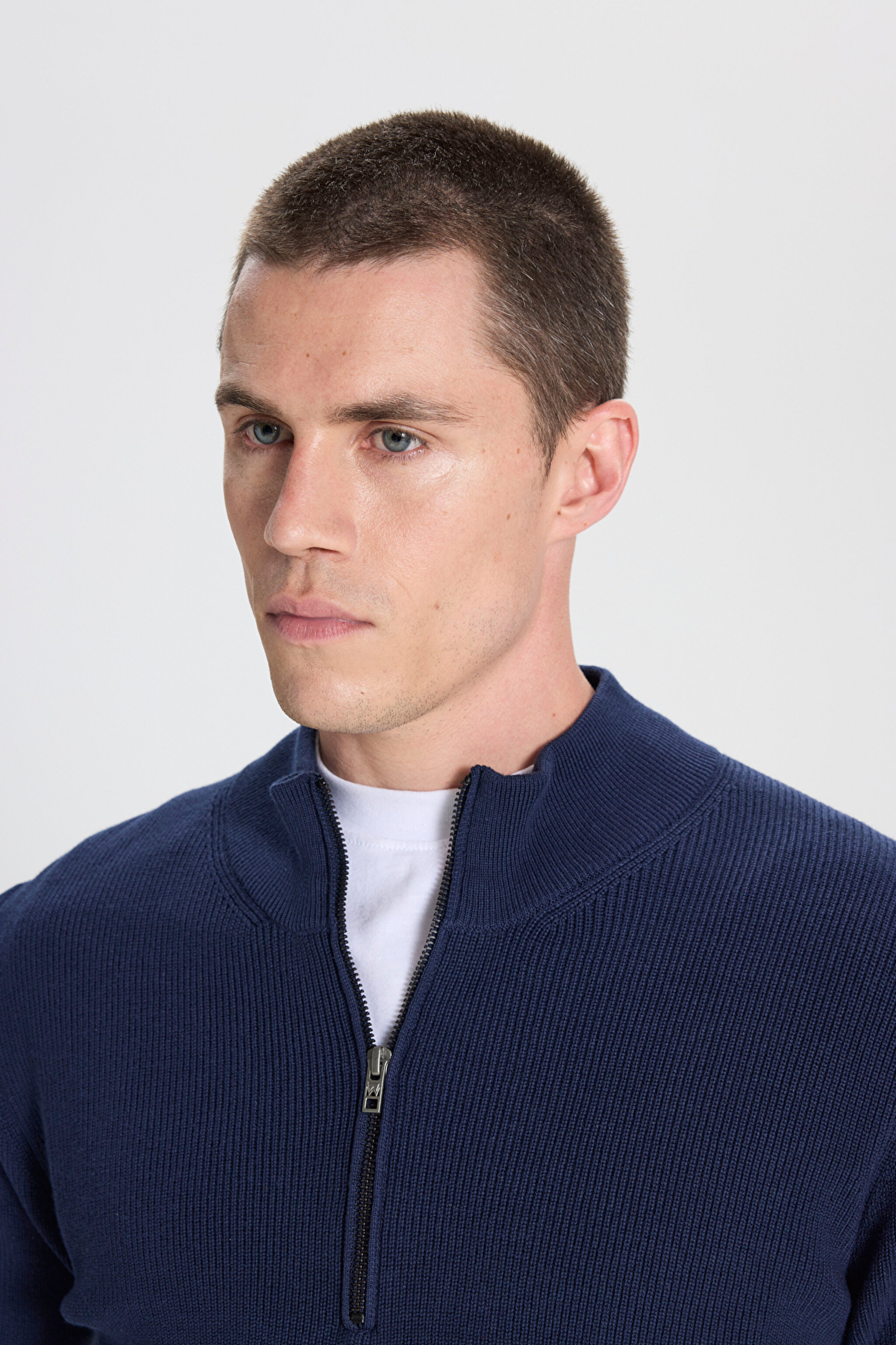 Regular Fit Normal Kesim %100 Pamuk Fermuar Detaylı Lacivert Triko Kazak - Navy-W242666410 (görsel 4)
