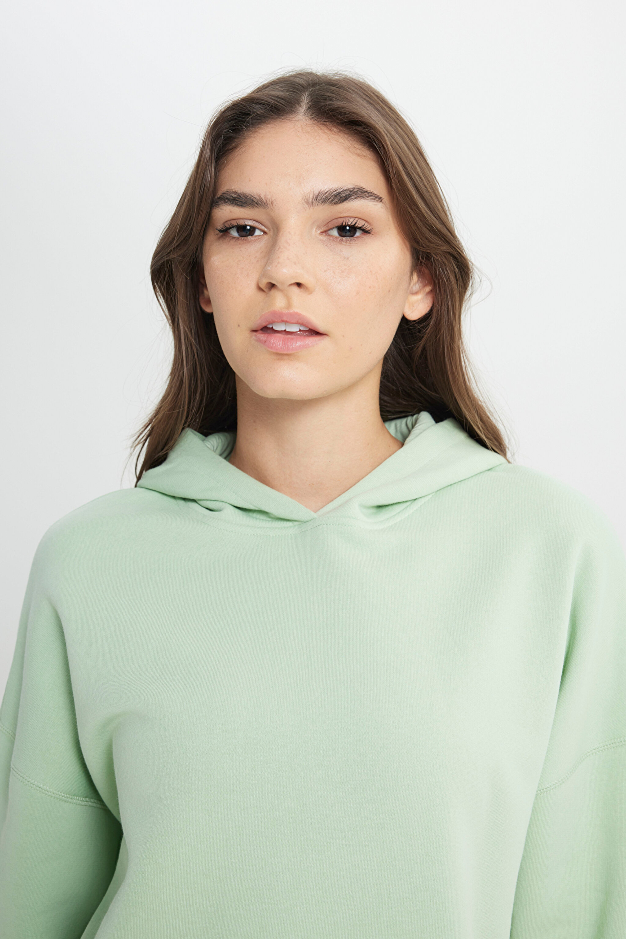 Loose Fit Rahat Kesim Kapüşonlu İçi Polarlı Gri Sweatshirt - Light Gray-W242706032 (görsel 5)