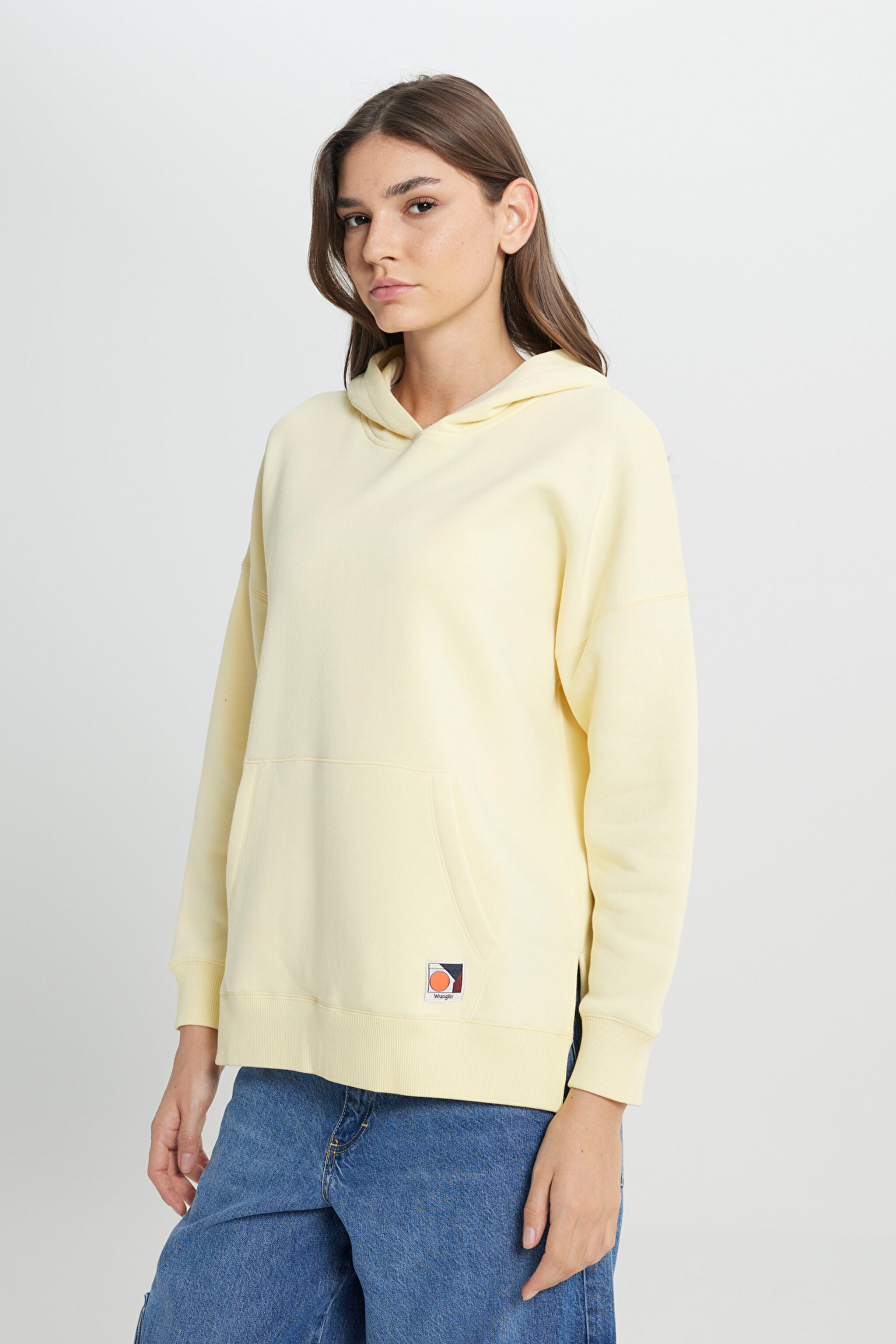 Loose Fit Rahat Kesim Kapüşonlu İçi Polarlı Sarı Sweatshirt - Yellow-W242706200 (görsel 3)