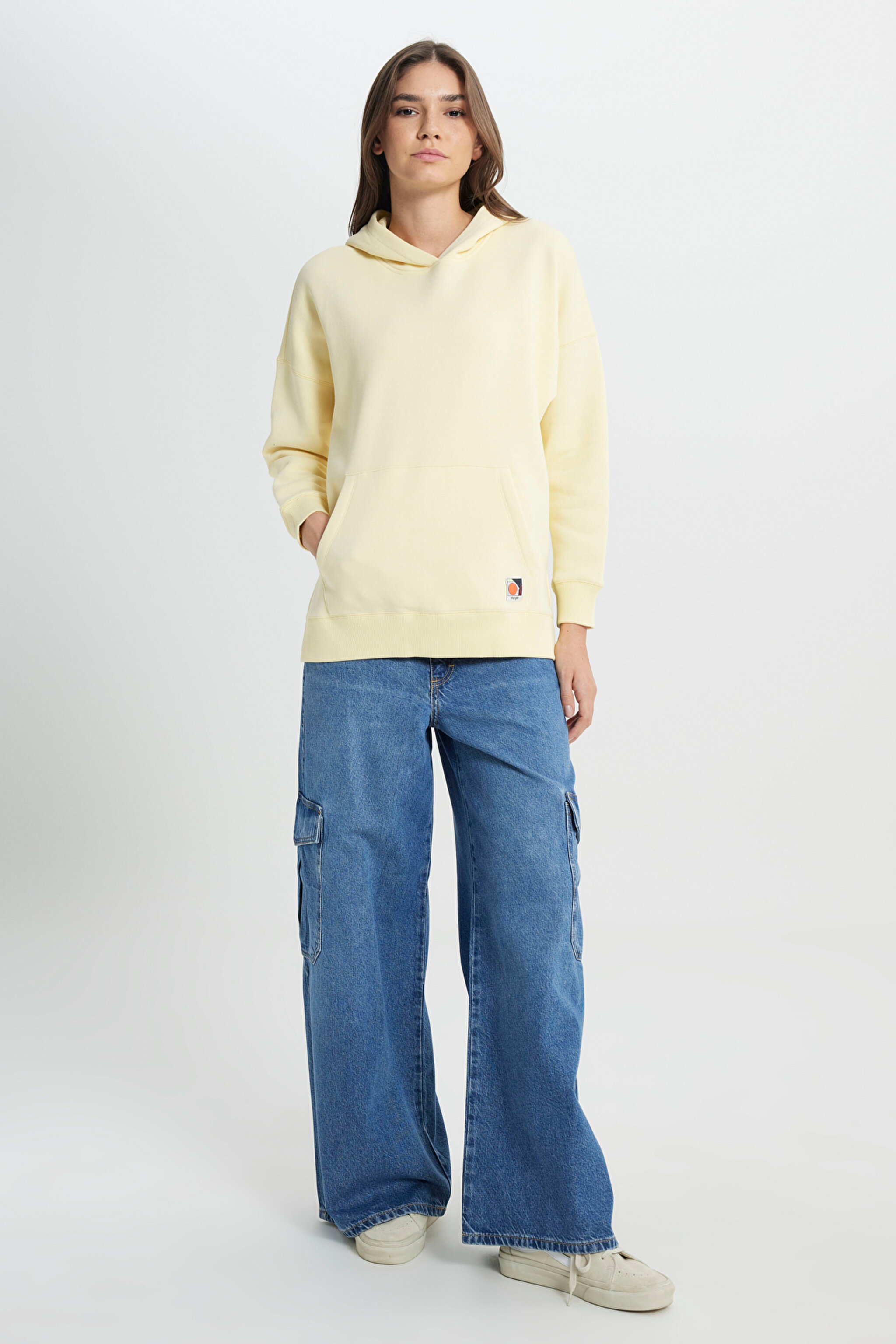 Loose Fit Rahat Kesim Kapüşonlu İçi Polarlı Sarı Sweatshirt - Yellow-W242706200 (görsel 4)
