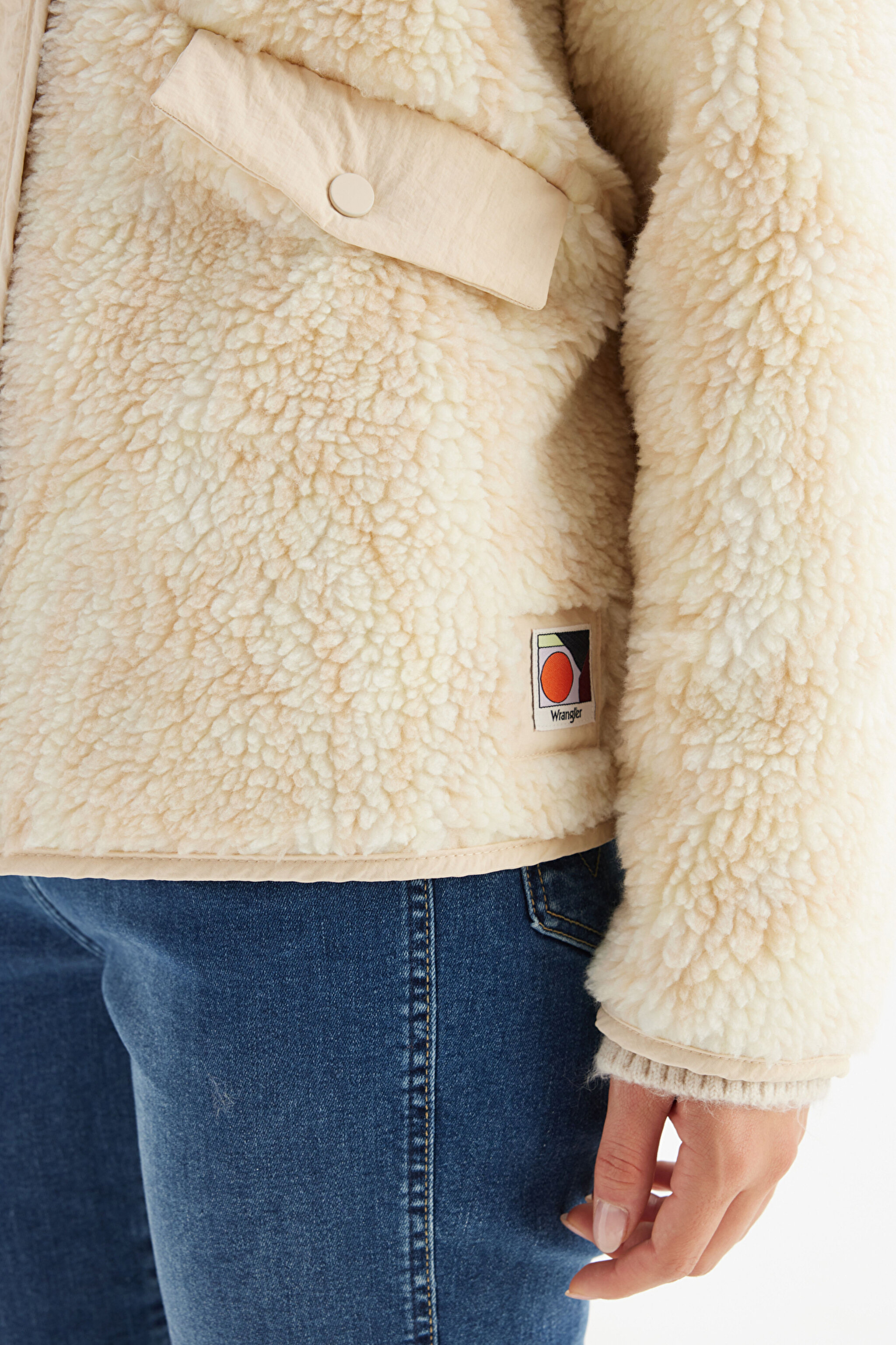 Regular Fit Normal Kesim Desenli Bej Sherpa Ceket - Beige-W242707614 (görsel 5)