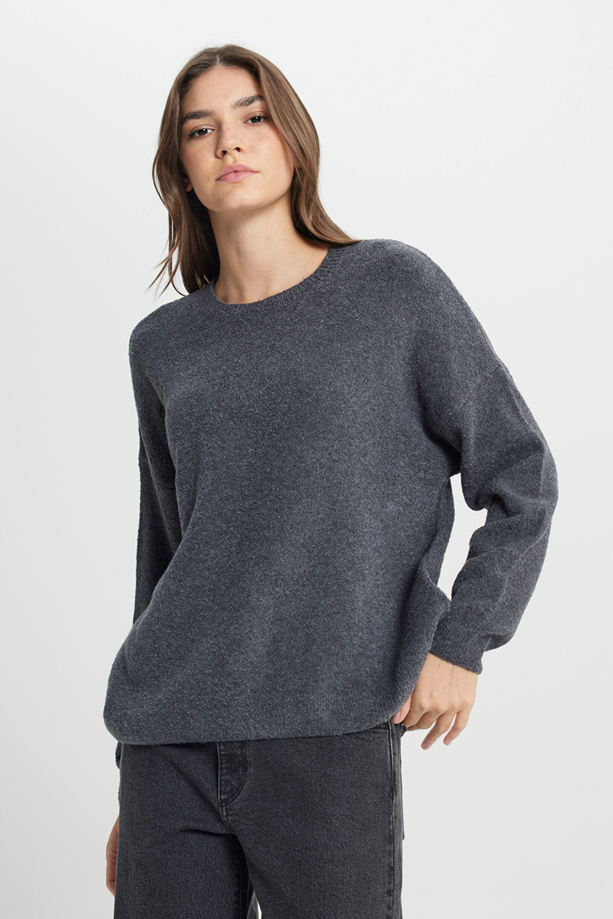 Regular Fit Normal Kesim Antrasit Triko Hırka - Anthra Melange-W242710037
