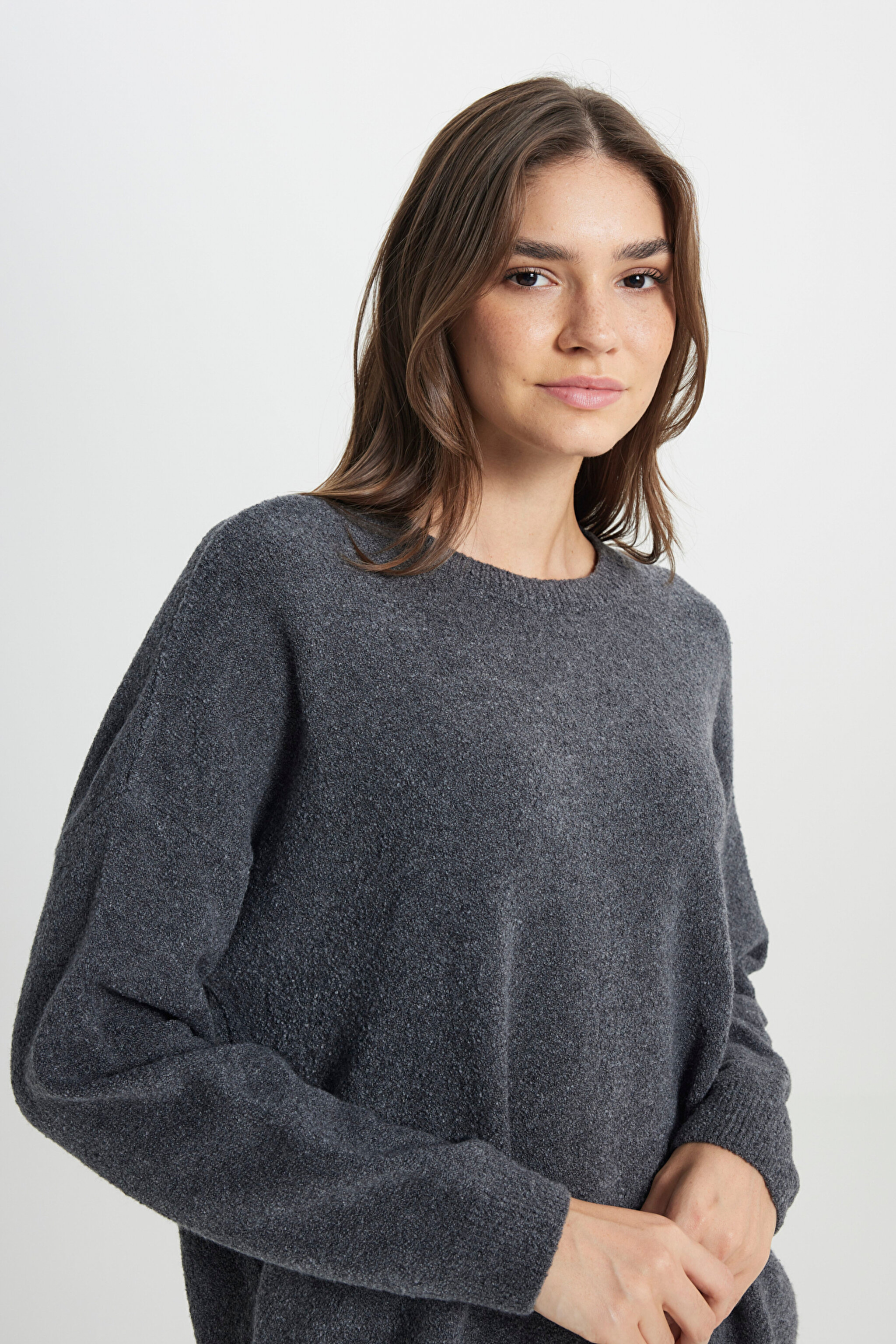 Regular Fit Normal Kesim Antrasit Triko Hırka - Anthra Melange-W242710037 (görsel 5)