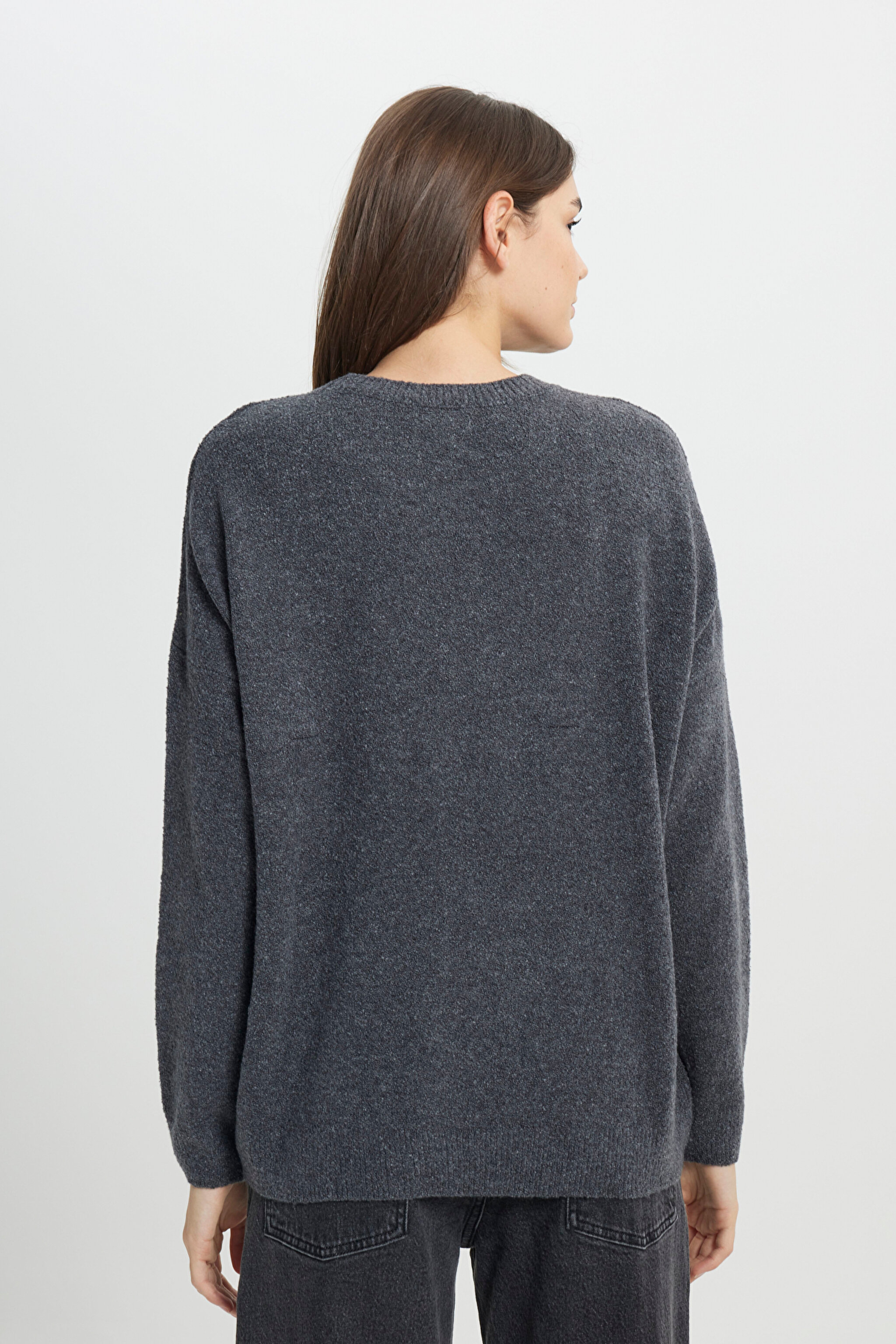 Regular Fit Normal Kesim Antrasit Triko Hırka - Anthra Melange-W242710037 (görsel 6)
