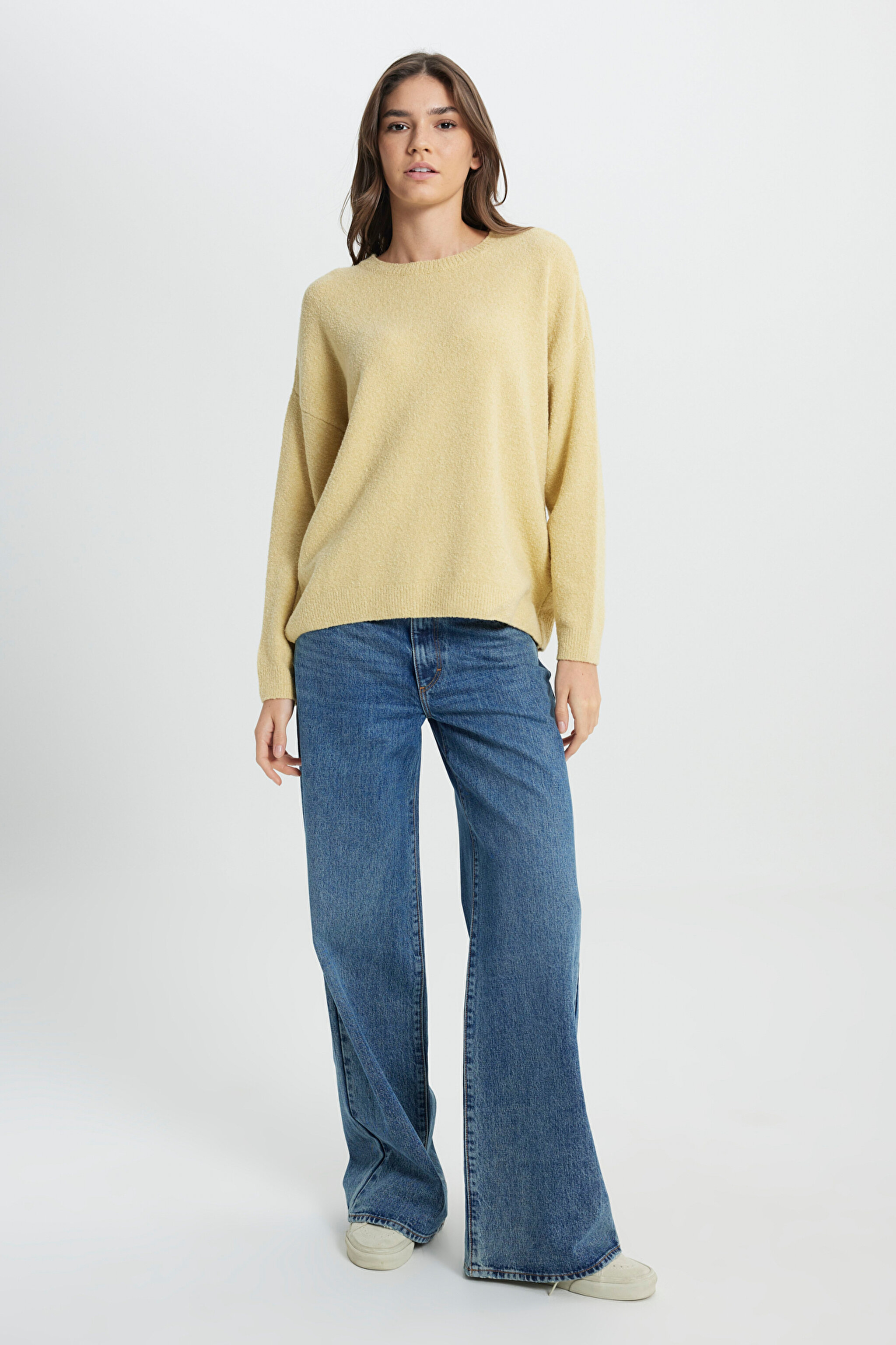 Regular Fit Normal Kesim Sarı Triko Kazak - Yellow-W242710200 (görsel 3)