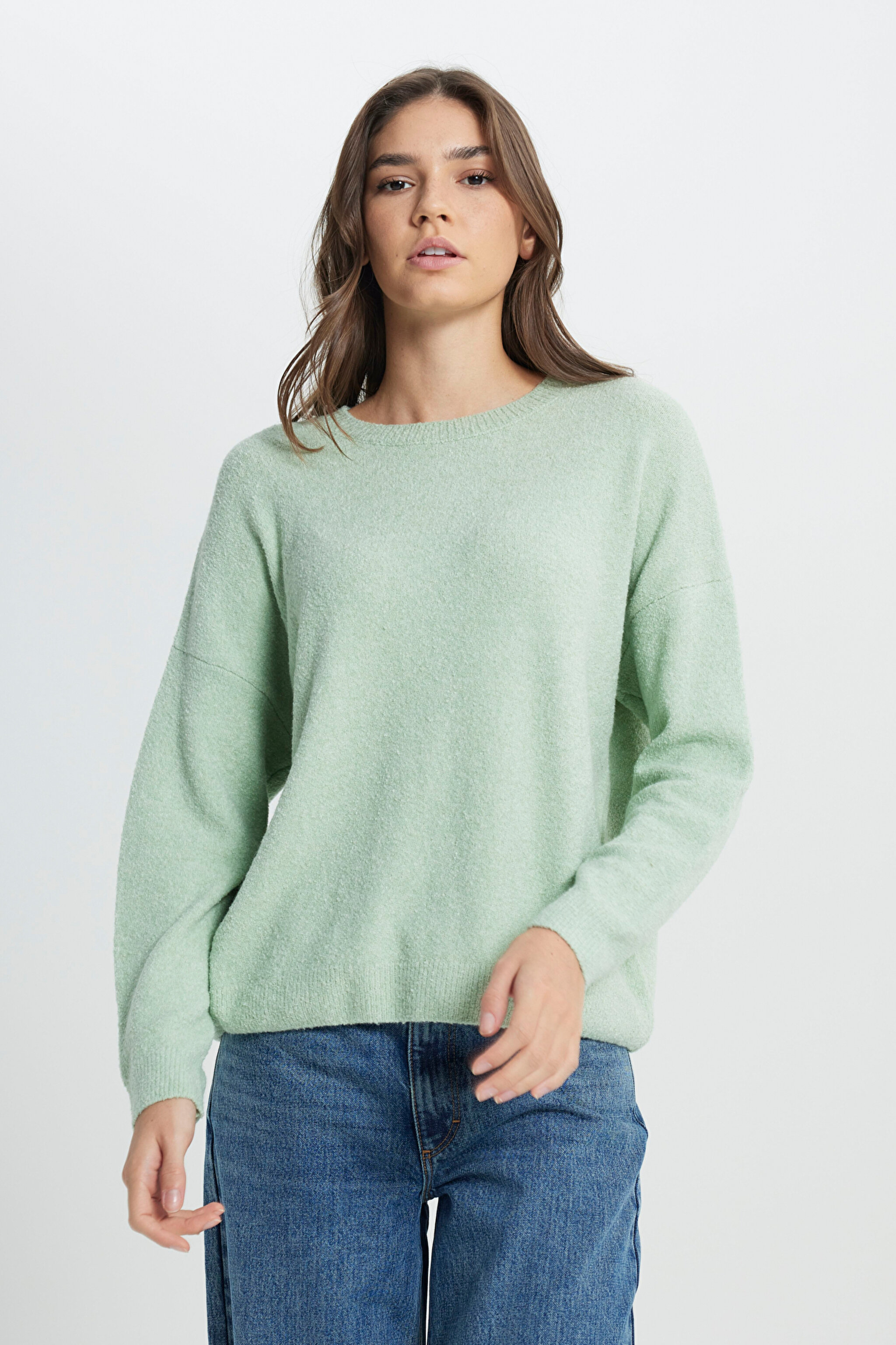 Regular Fit Normal Kesim Mint Yeşili Triko Kazak - Mint Green-W242710303 (görsel 3)