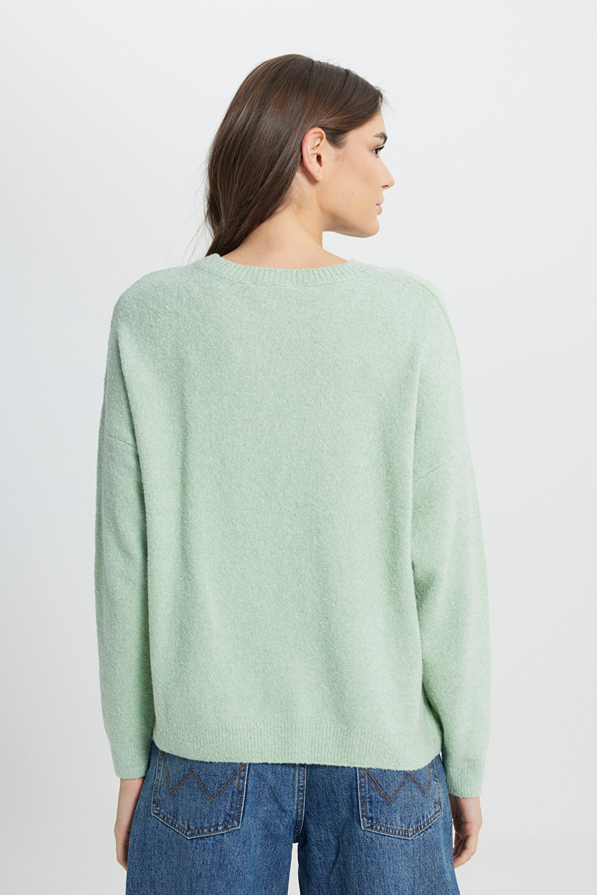 Regular Fit Normal Kesim Mint Yeşili Triko Kazak - Mint Green-W242710303 (görsel 7)