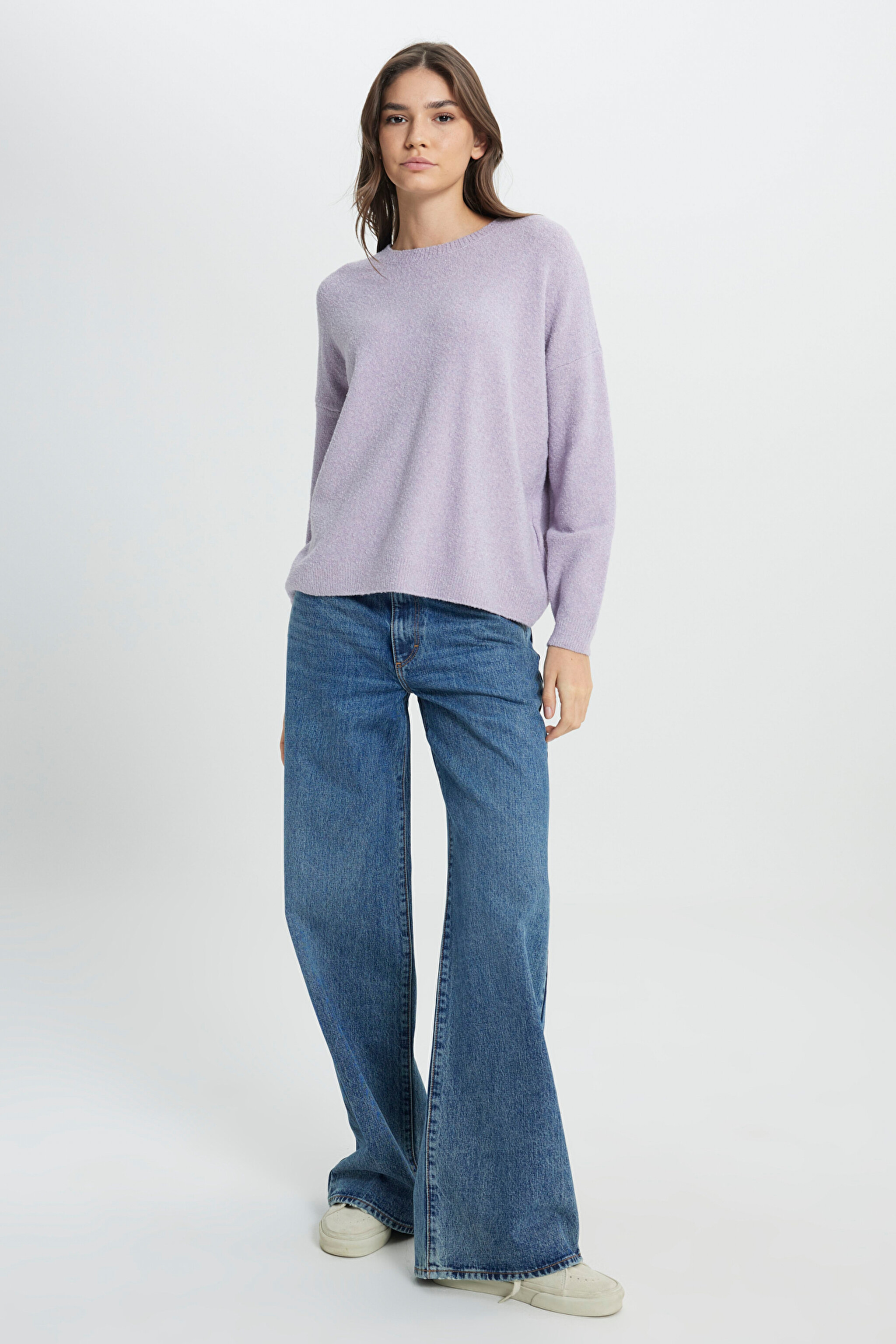 Regular Fit Normal Kesim Lila Triko Kazak - Lilac-W242710505 (görsel 3)