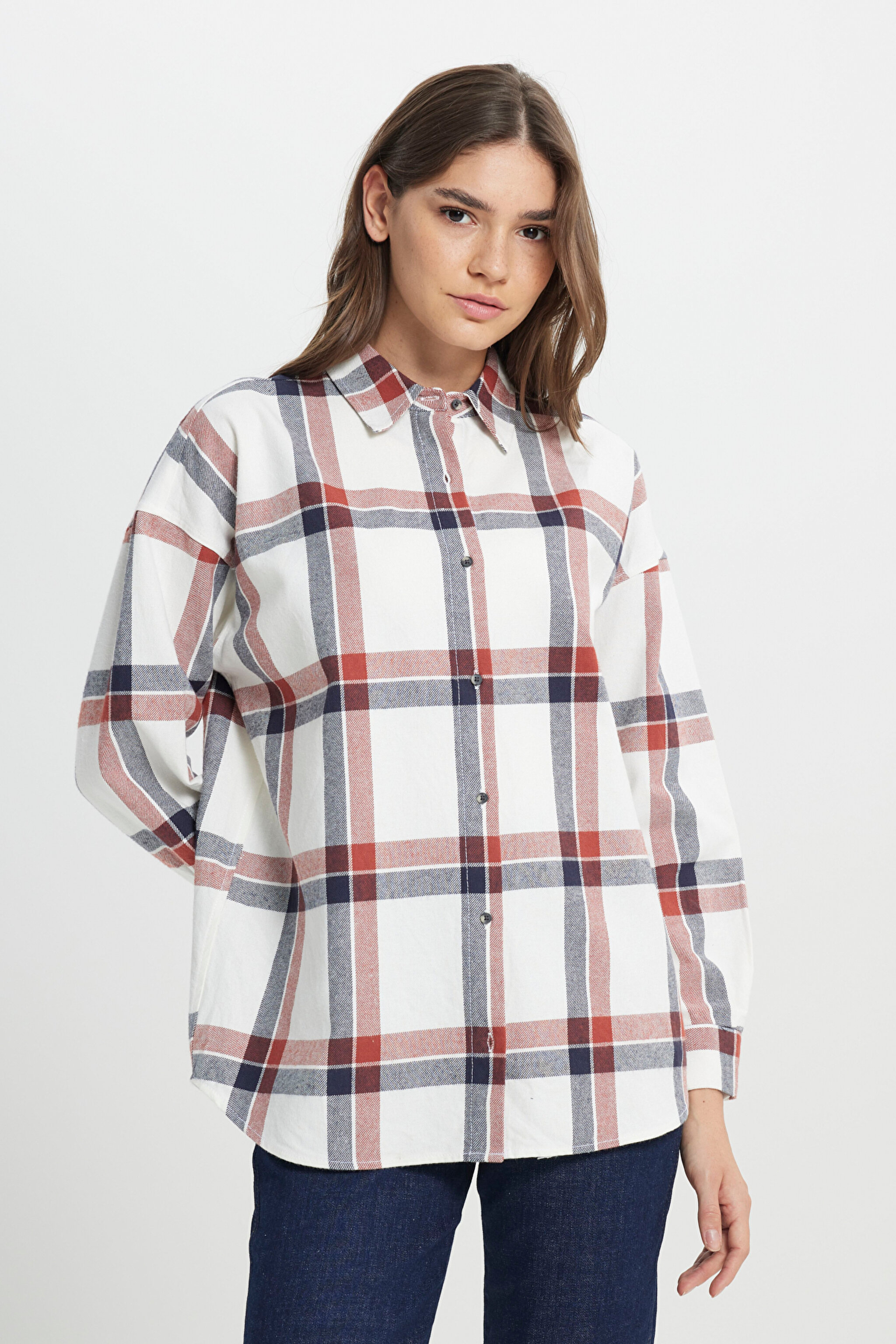 Oversize Bol Kesim %100 Pamuk Çok Renkli Gömlek - Multi-W242714900 (görsel 2)