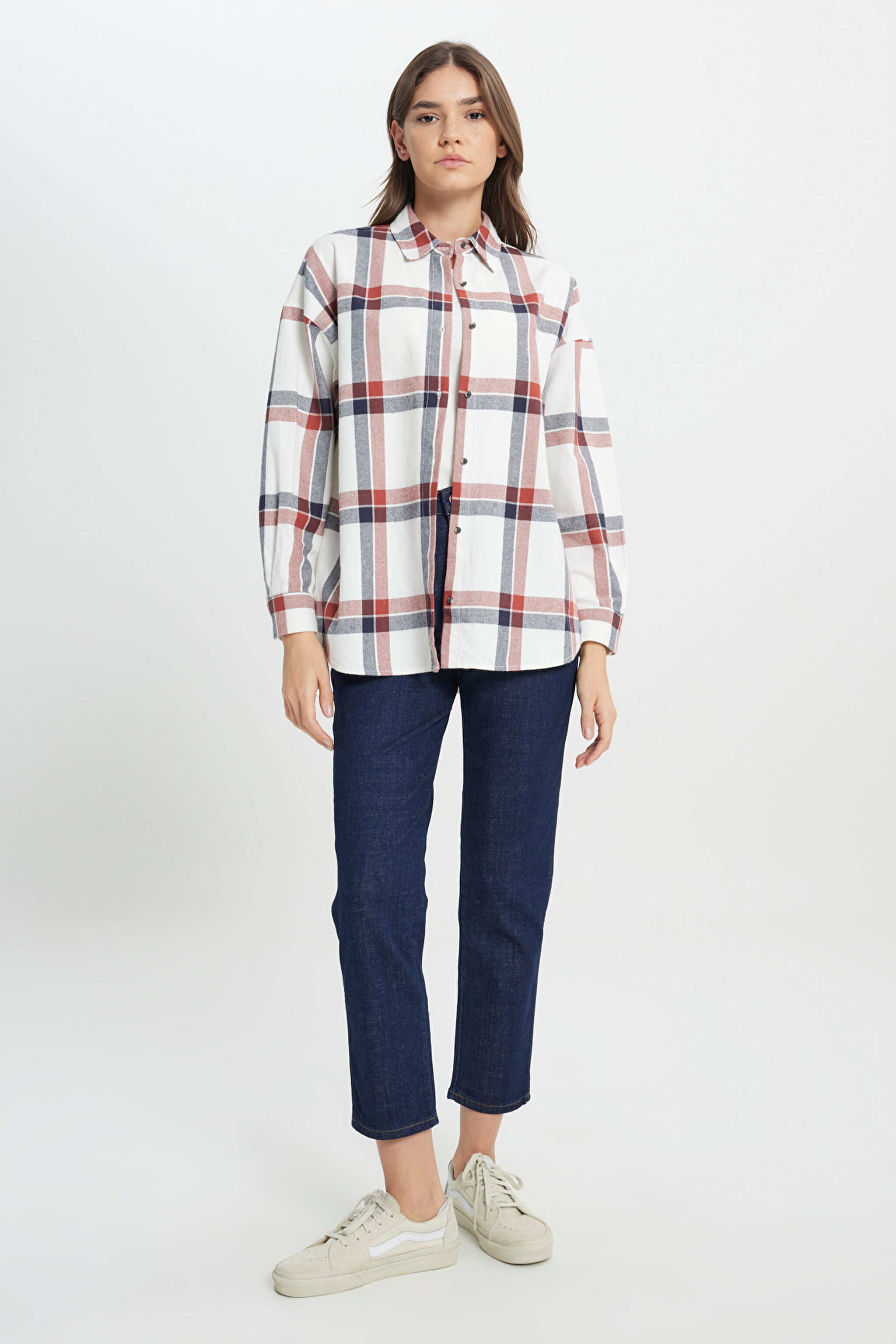Oversize Bol Kesim %100 Pamuk Çok Renkli Gömlek - Multi-W242714900 (görsel 3)