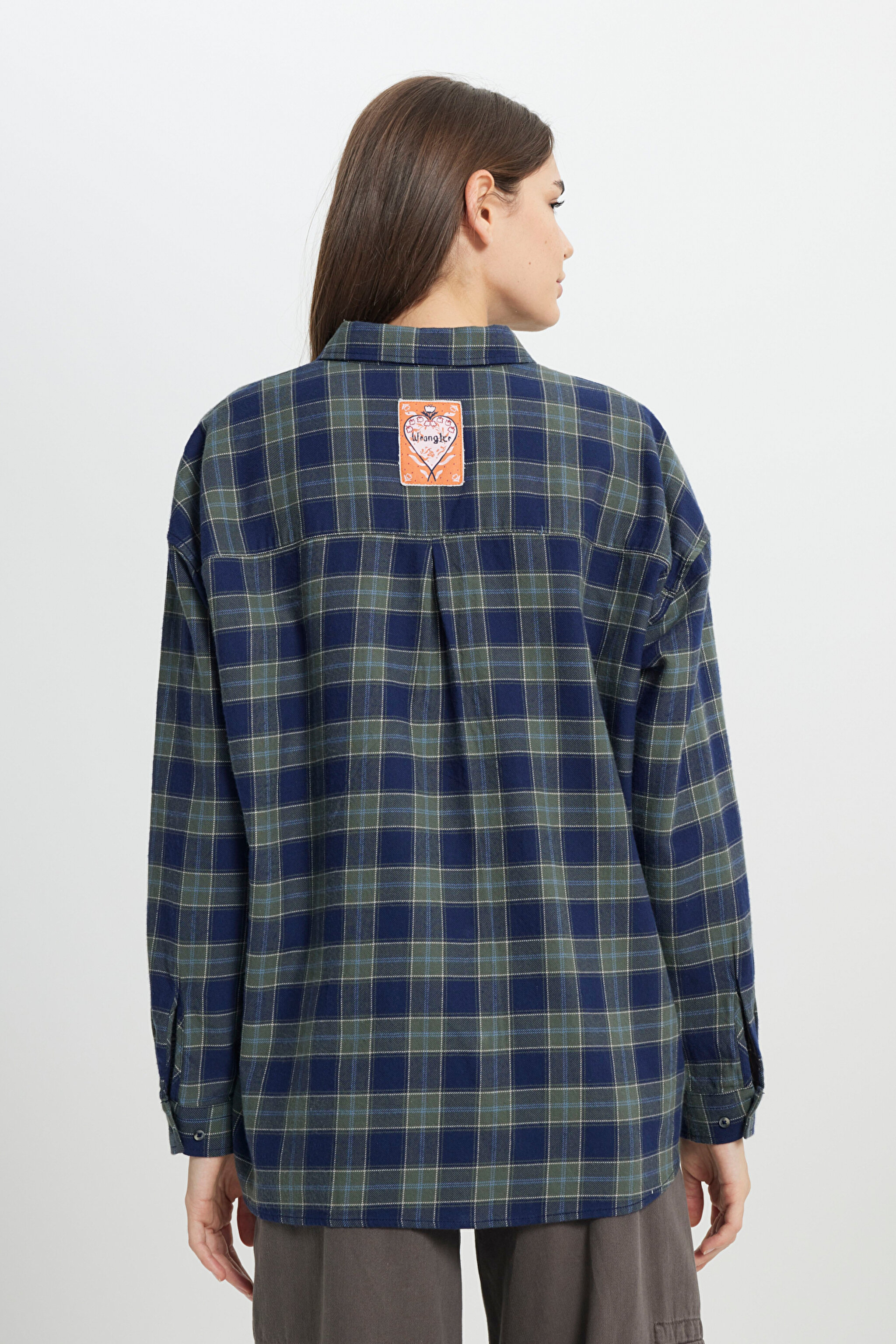 Oversize Bol Kesim %100 Pamuk Koyu Yeşil Gömlek - Dark Green-W242716826 (görsel 6)