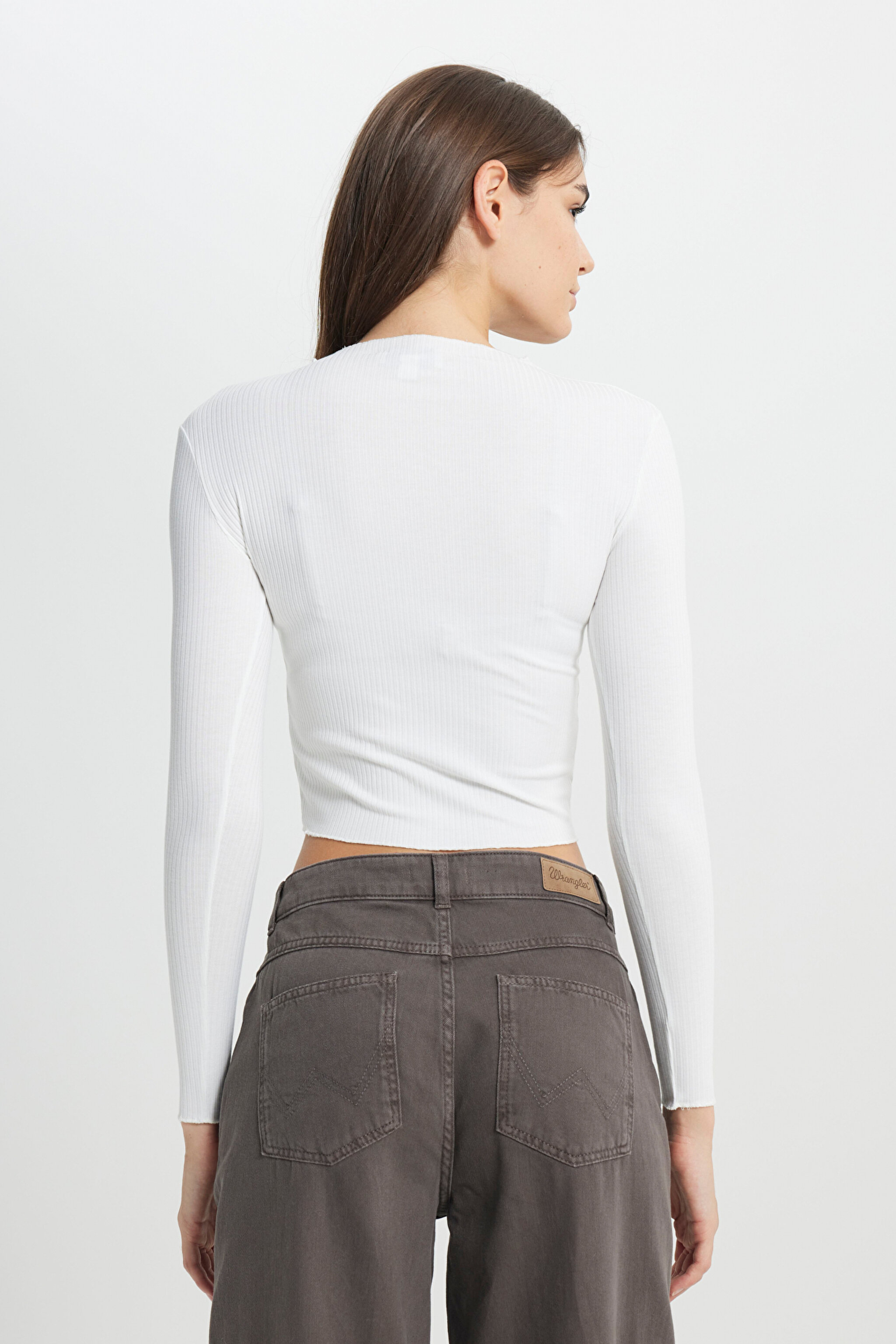 Regular Fit Normal Kesim Bisiklet Yaka Beyaz Uzun Kollu Tişört - White-W242721100 (görsel 6)