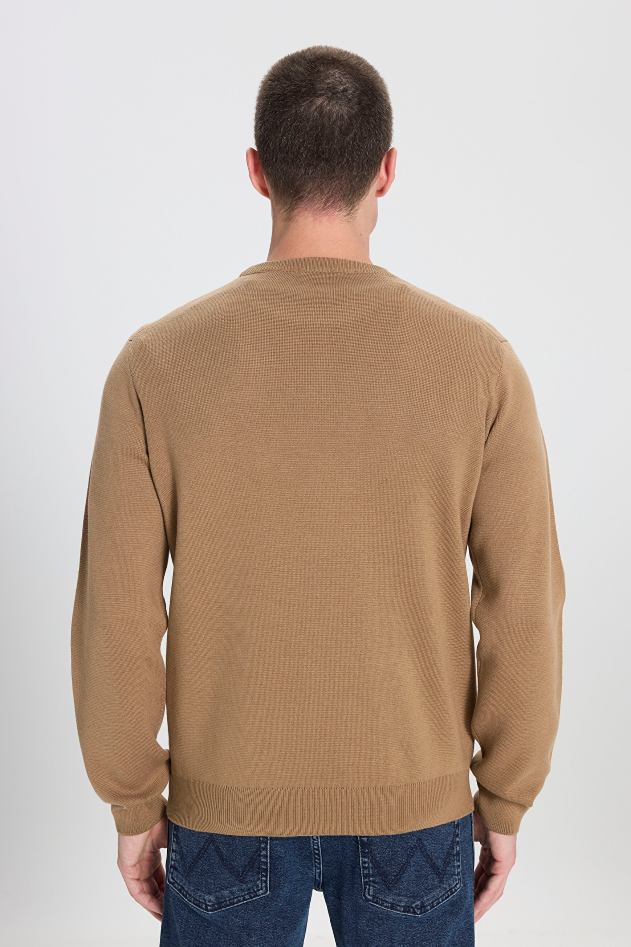 Regular Fit Normal Kesim Bisiklet Yaka Bej Triko Kazak - Beige-W242724614 (görsel 5)