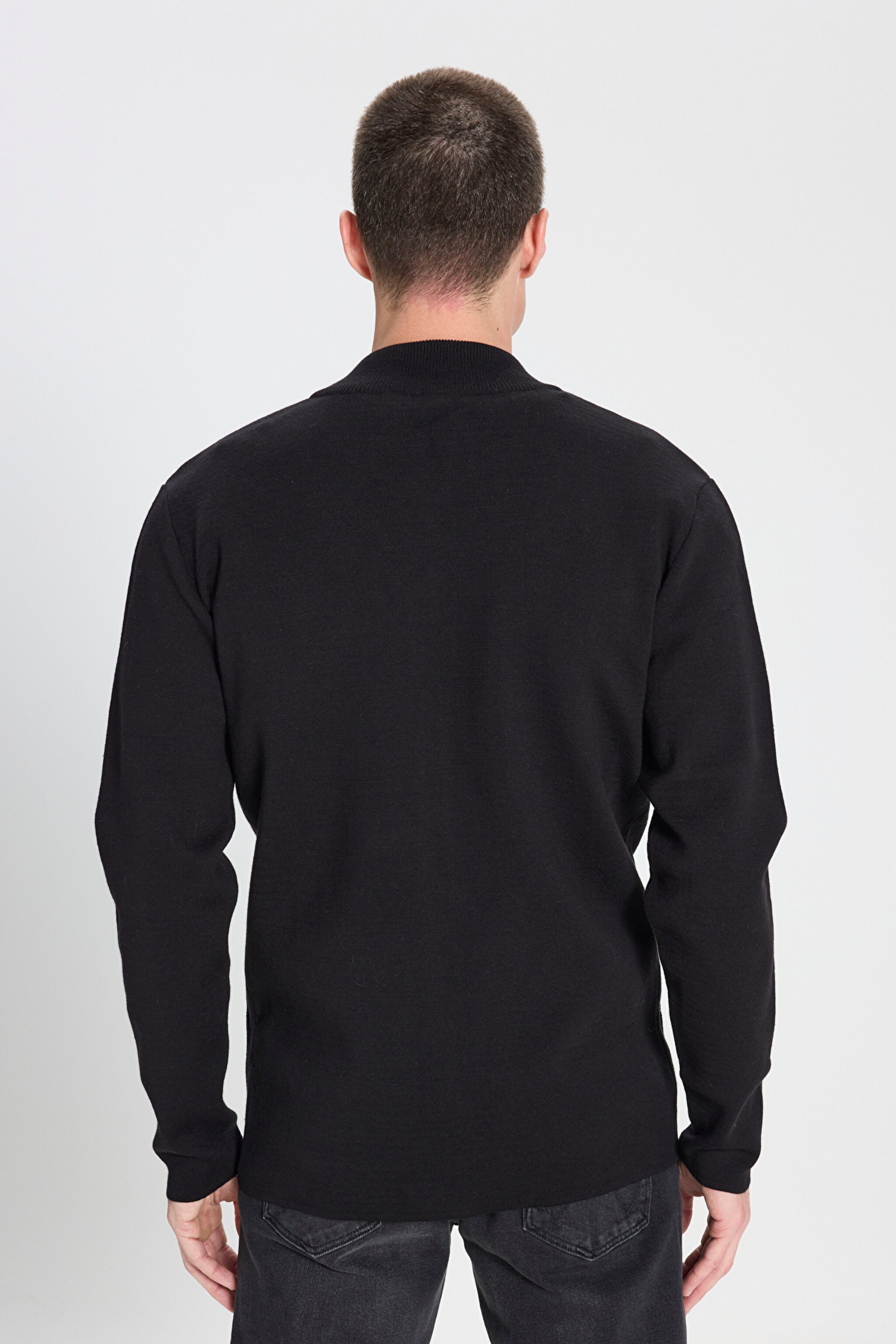 Regular Fit Normal Kesim Fermuarlı Siyah Triko Hırka - Black-W242725001 (görsel 5)