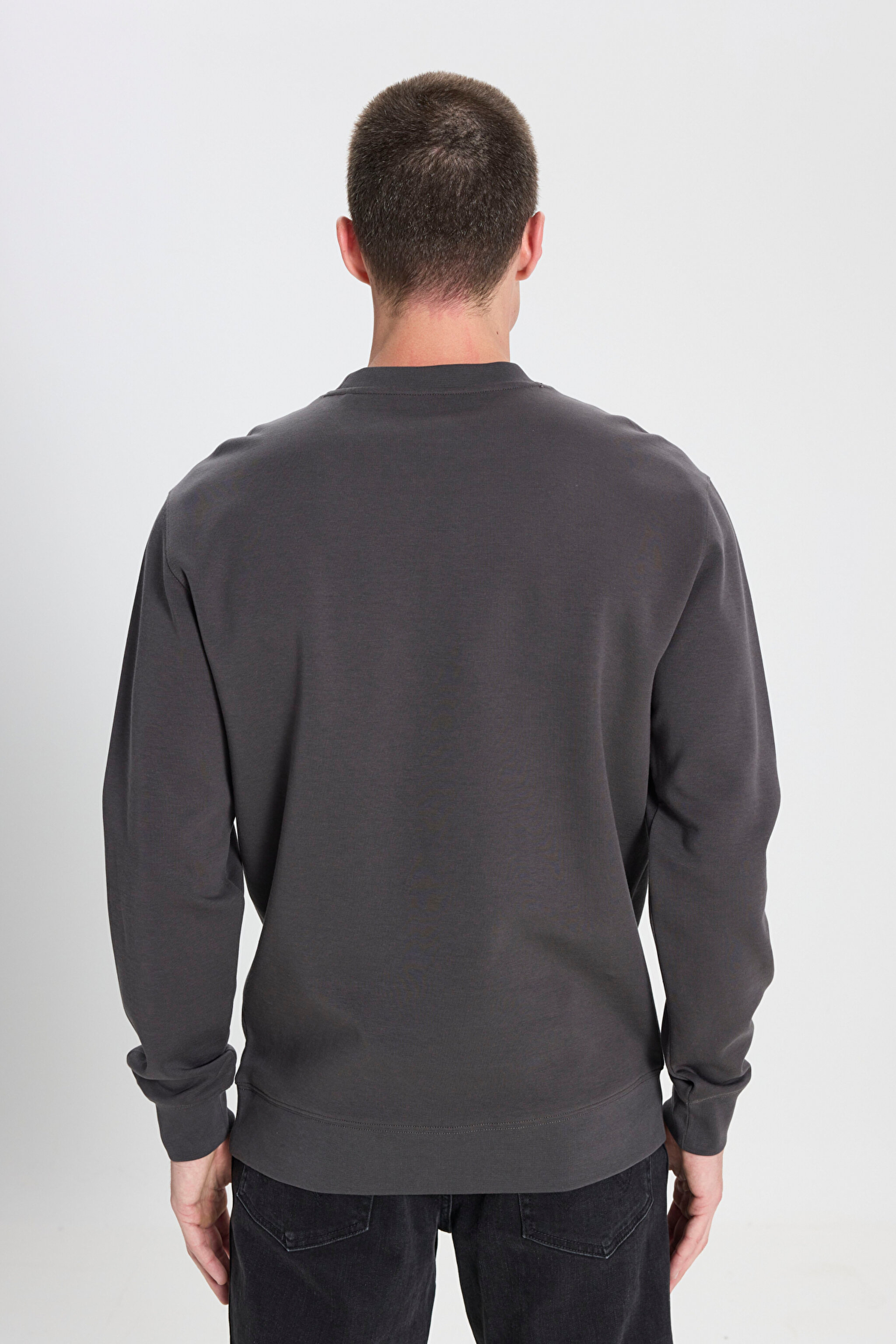 Regular Fit Normal Kesim Bisiklet Yaka Soluk Siyah Sweatshirt - Faded Black-W24272633W (görsel 5)
