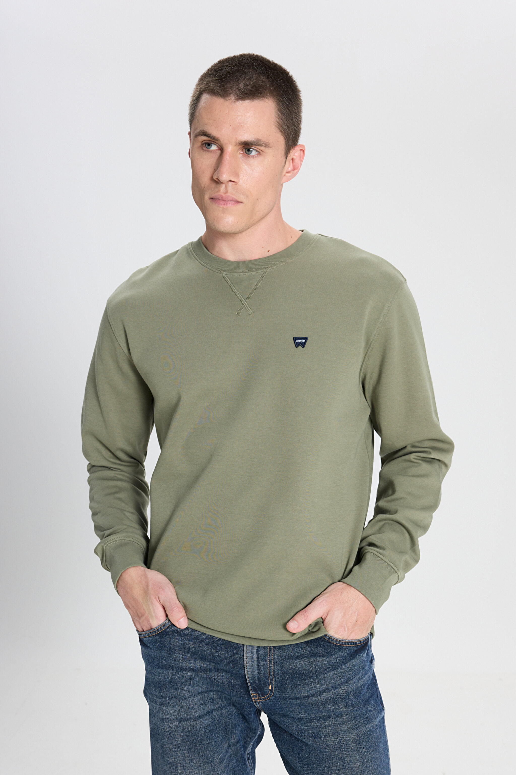 Regular Fit Normal Kesim Bisiklet Yaka Koyu Yeşil Sweatshirt - Deep Lichen Green-W242726X1X