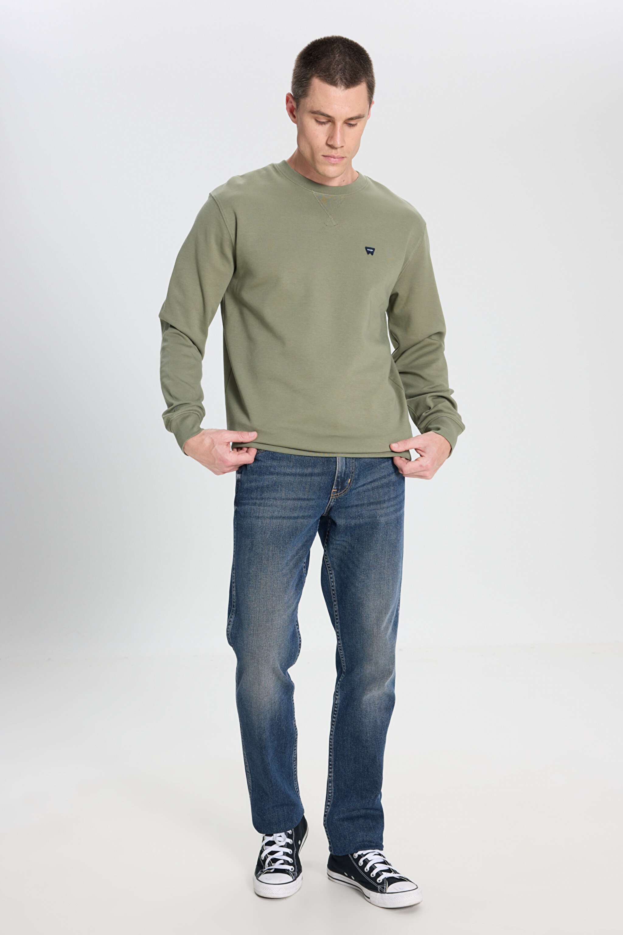 Regular Fit Normal Kesim Bisiklet Yaka Koyu Yeşil Sweatshirt - Deep Lichen Green-W242726X1X (görsel 3)