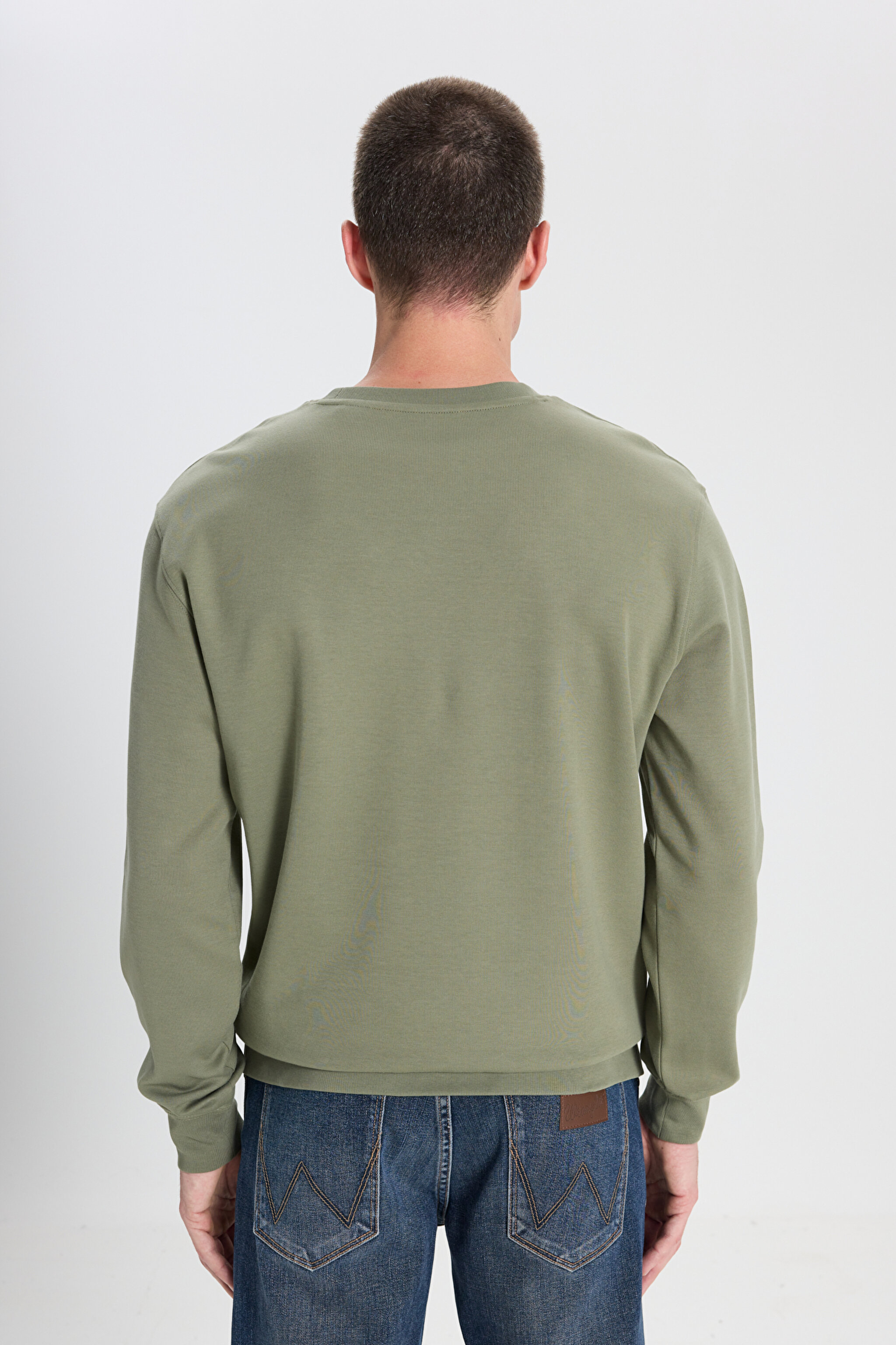Regular Fit Normal Kesim Bisiklet Yaka Koyu Yeşil Sweatshirt - Deep Lichen Green-W242726X1X (görsel 5)