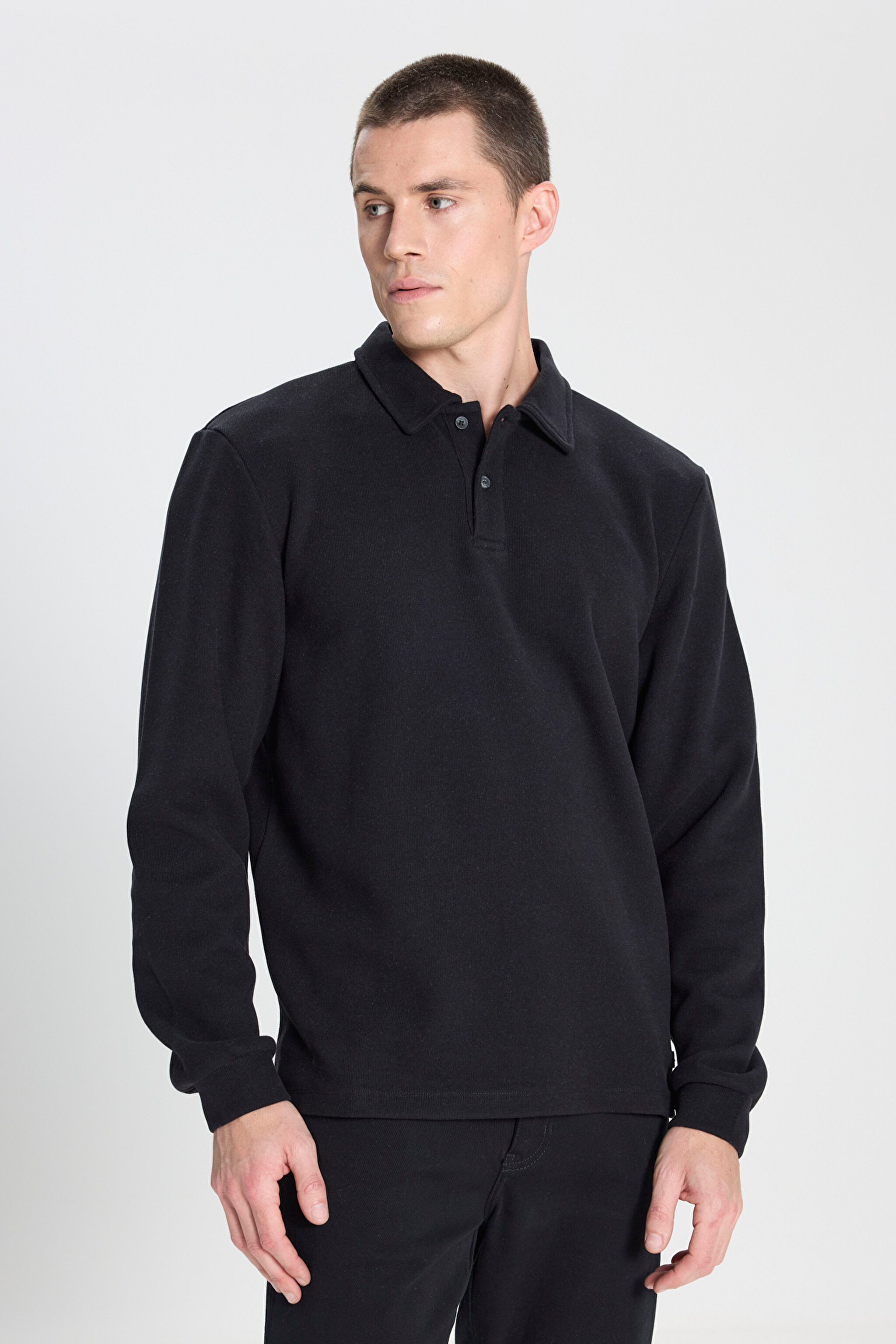 Regular Fit Normal Kesim Polo Yaka Siyah Sweatshirt - Black-W242728001 (görsel 2)