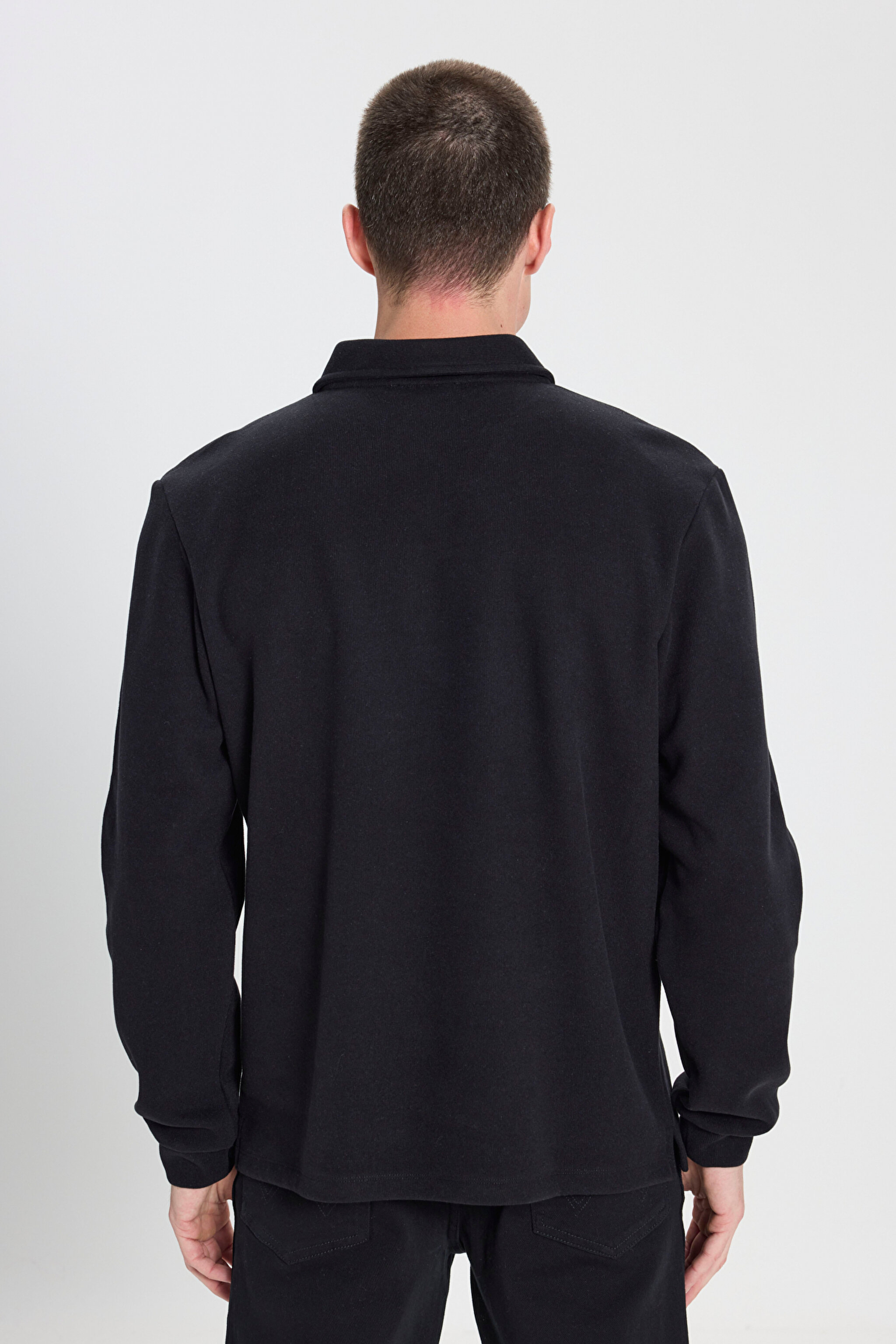 Regular Fit Normal Kesim Polo Yaka Siyah Sweatshirt - Black-W242728001 (görsel 5)
