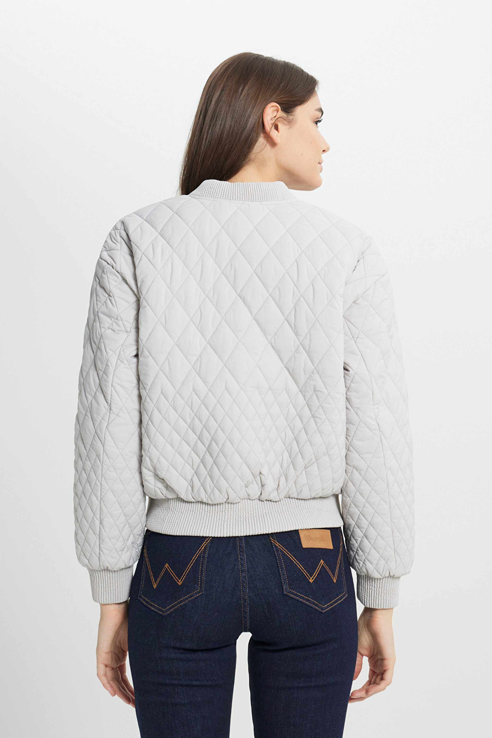 Loose Fit Rahat Kesim Kapitone Detaylı Gri Bomber Ceket - Gray-W242741035 (görsel 6)