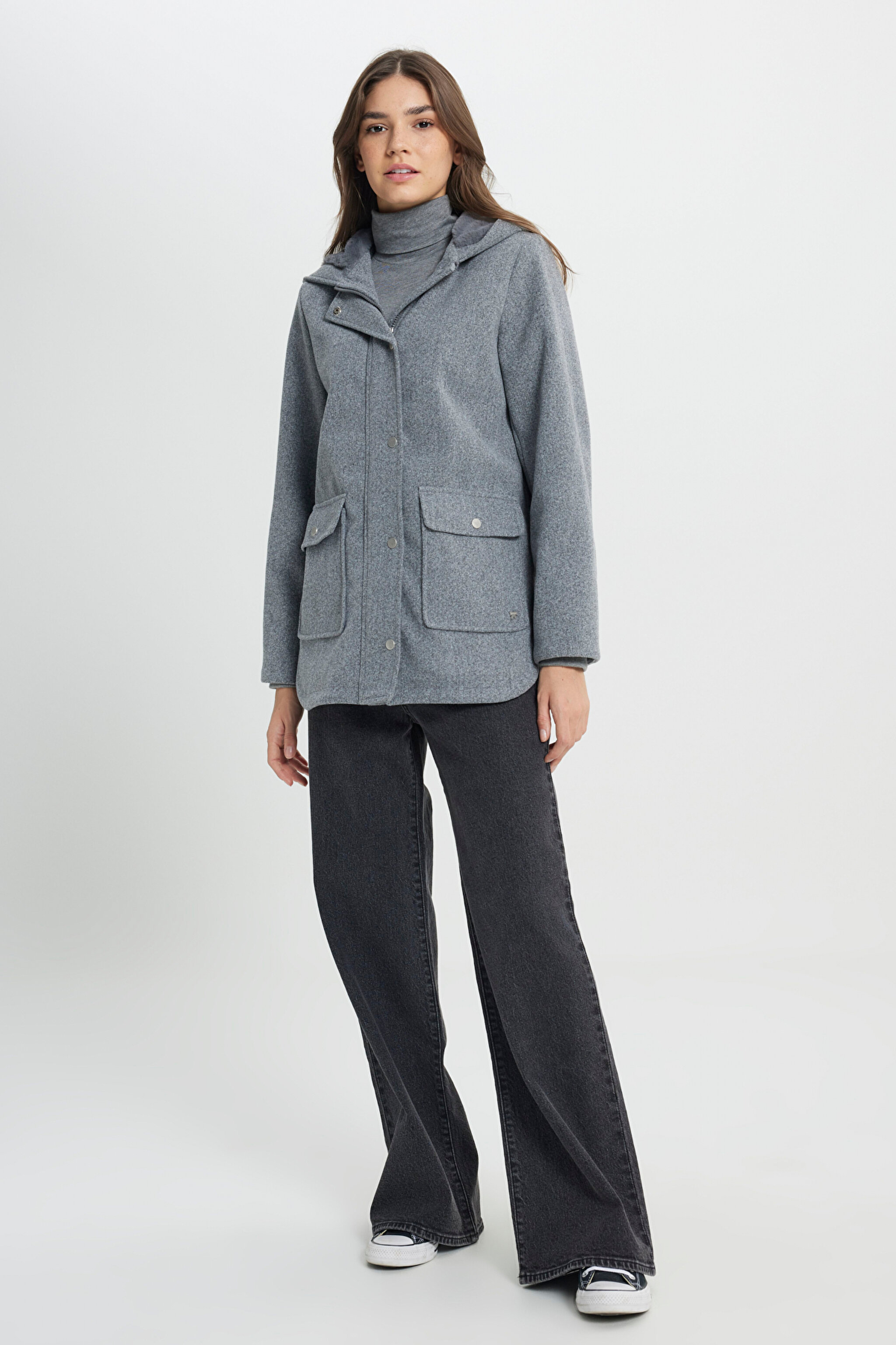 Regular Fit Normal Kesim Kapüşonlu Gri Parka Ceket - Gray-W242742035 (görsel 4)