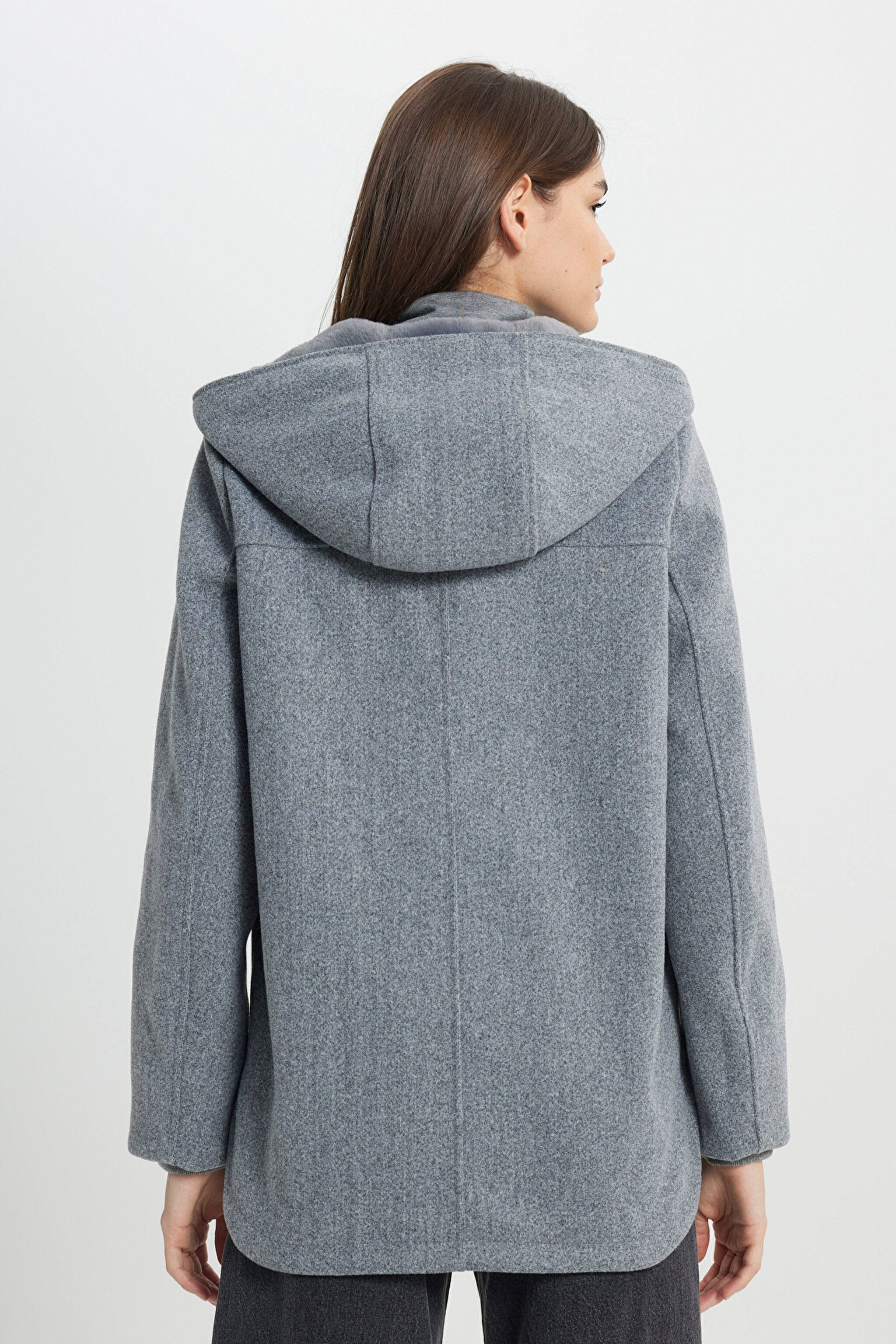 Regular Fit Normal Kesim Kapüşonlu Gri Parka Ceket - Gray-W242742035 (görsel 6)