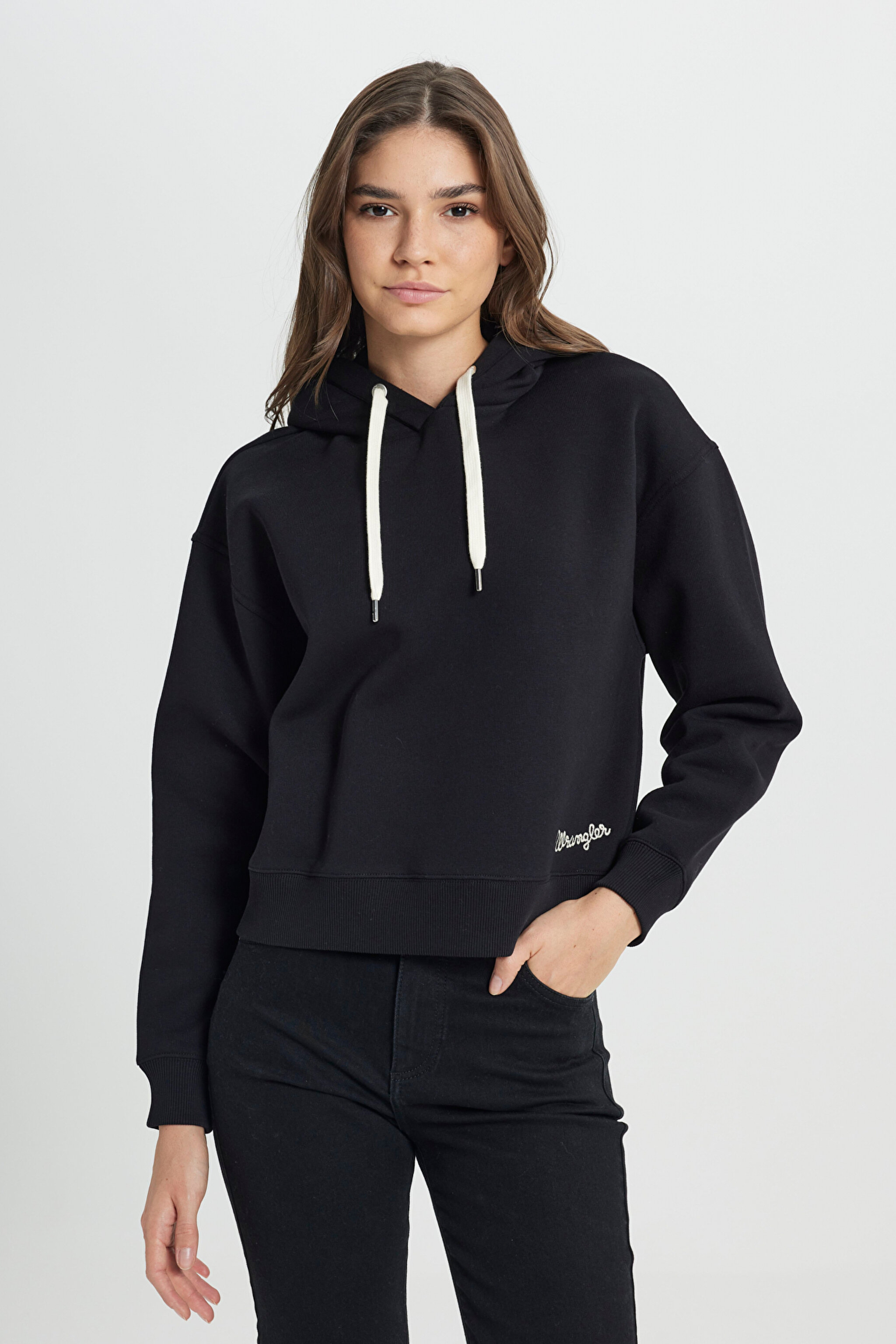Regular Fit Normal Kesim Kapüşonlu İçi Polarlı Siyah Sweatshirt - Black-W242761001 (görsel 3)